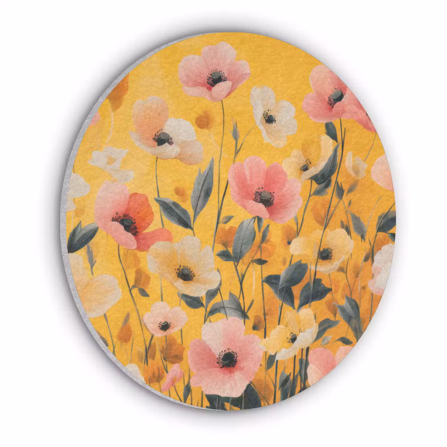 Bloemen - Veld - Geel Akoestische PET Vilt - Rond klein -3d