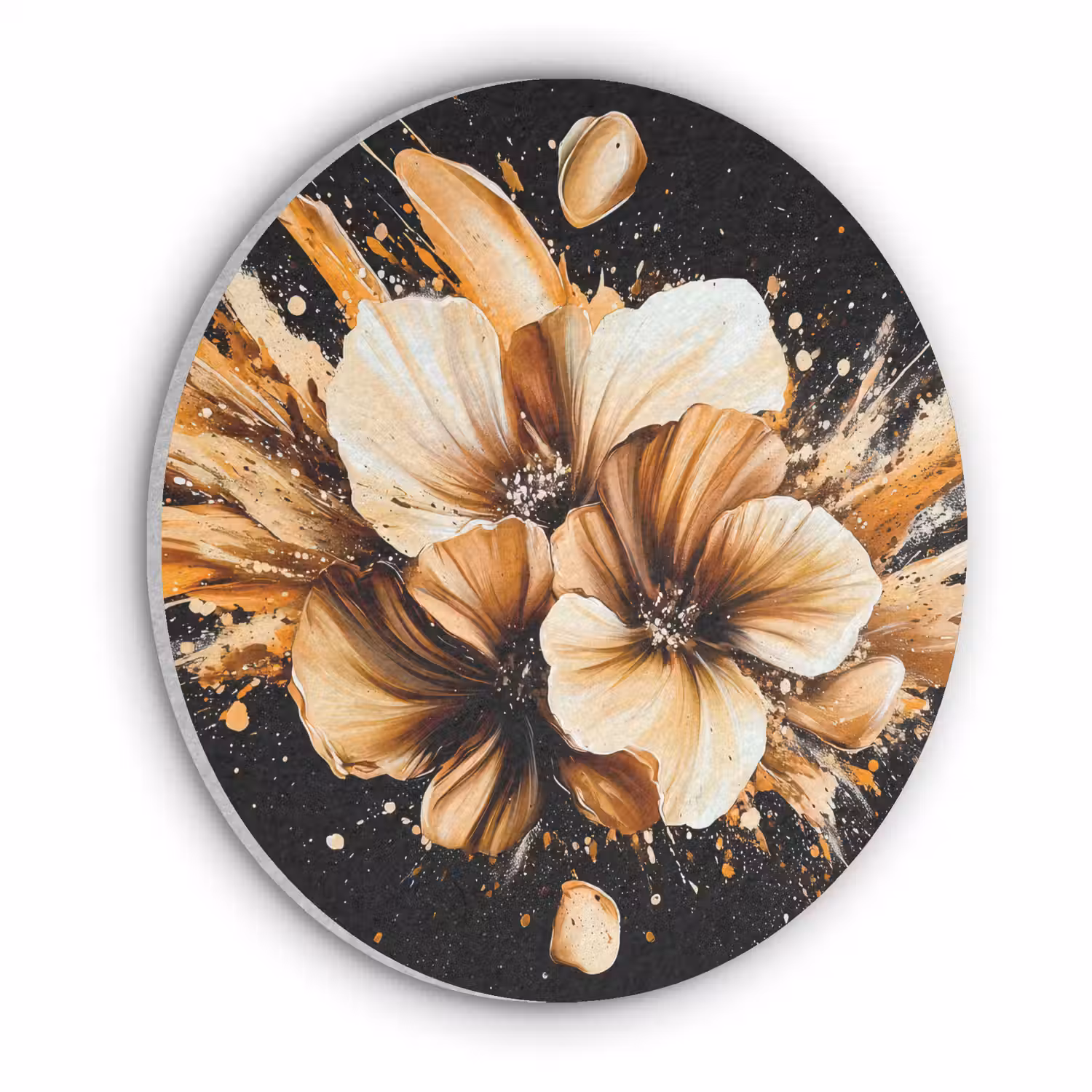 Bloemen - Goud - Graffiti - Zwart - Abstract Akoestische PET Vilt - Rond klein -3d