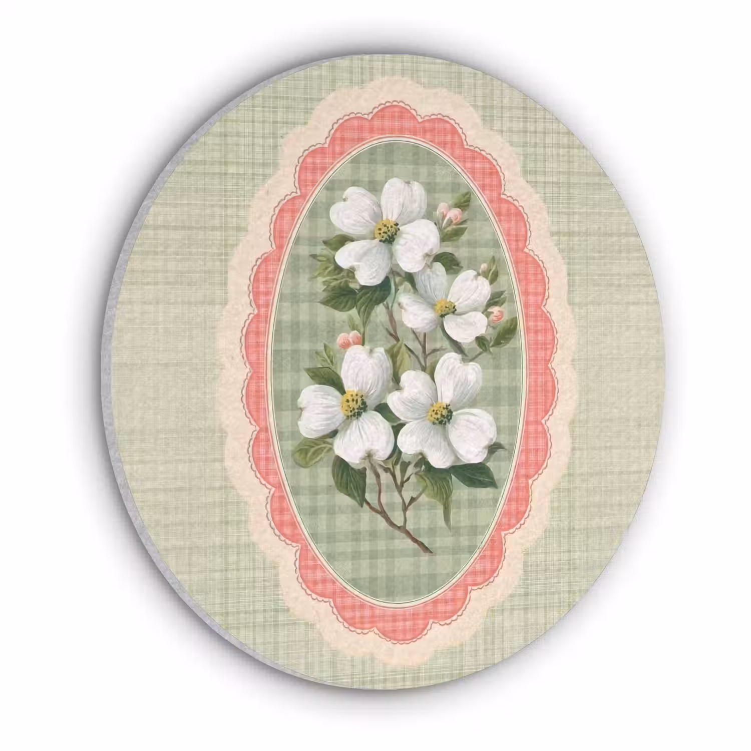 Bloemen - Illustratie - Geruit - Groen Akoestische PET Vilt - Rond klein -3d