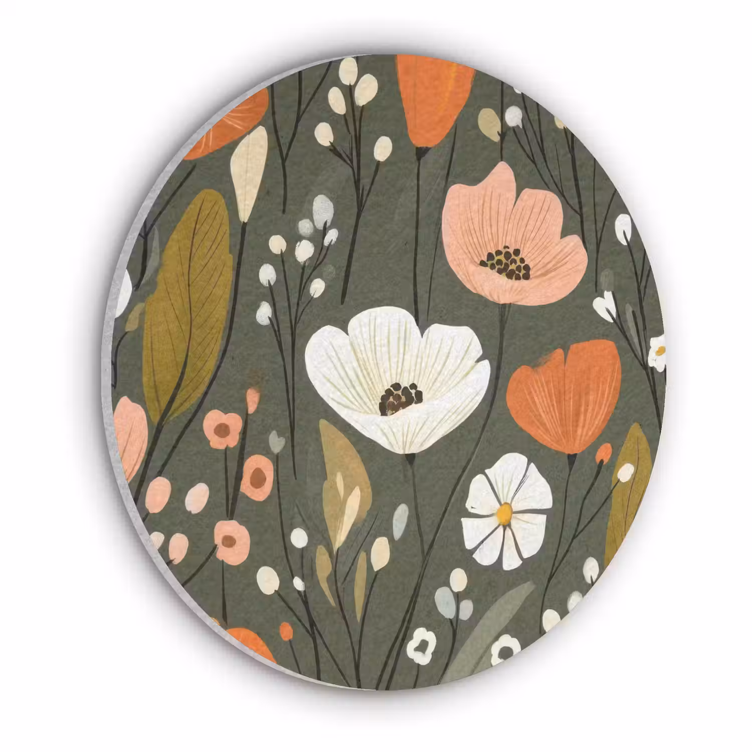 Bloemen - Illustratie - Groen Akoestische PET Vilt - Rond klein -3d