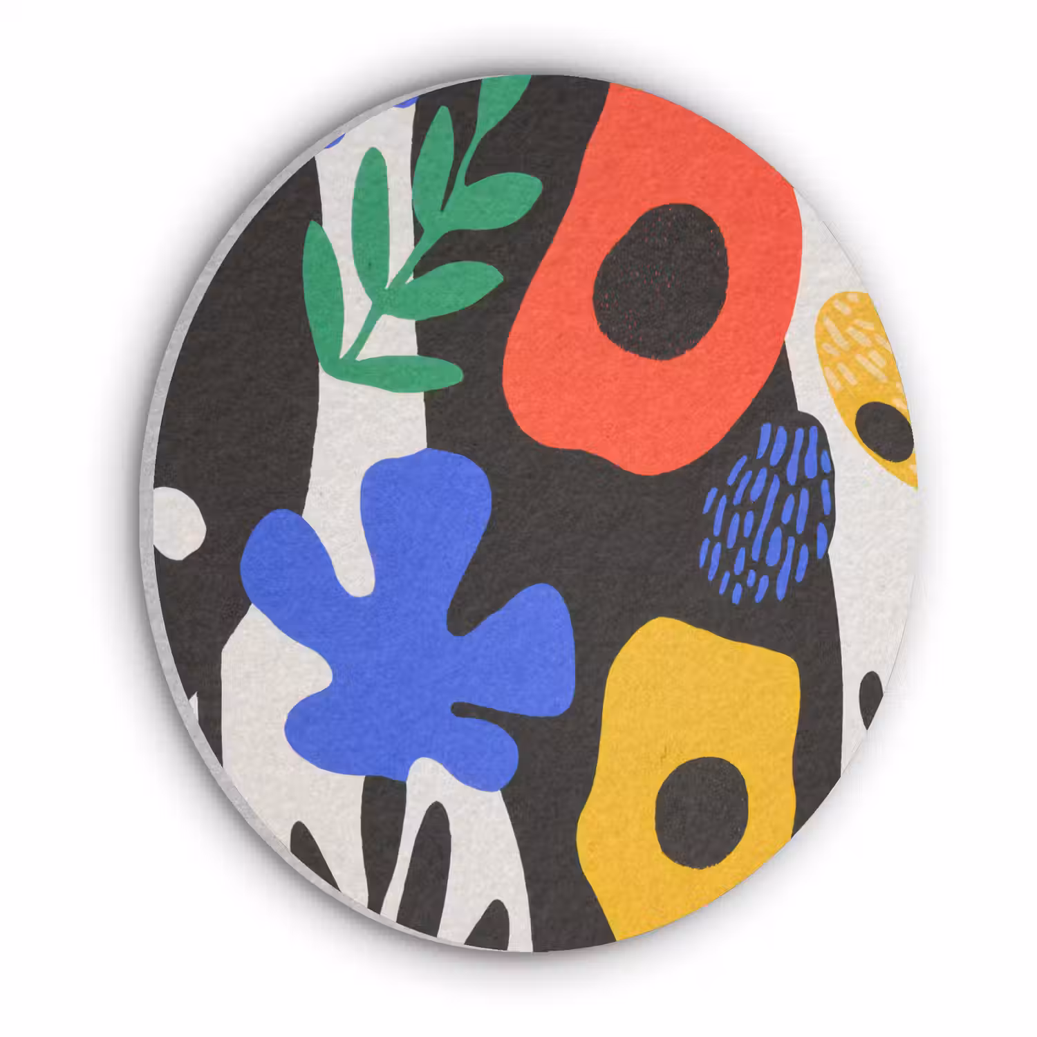 Bloemen - Bladeren - Abstract - Zwart Akoestische PET Vilt - Rond klein -3d
