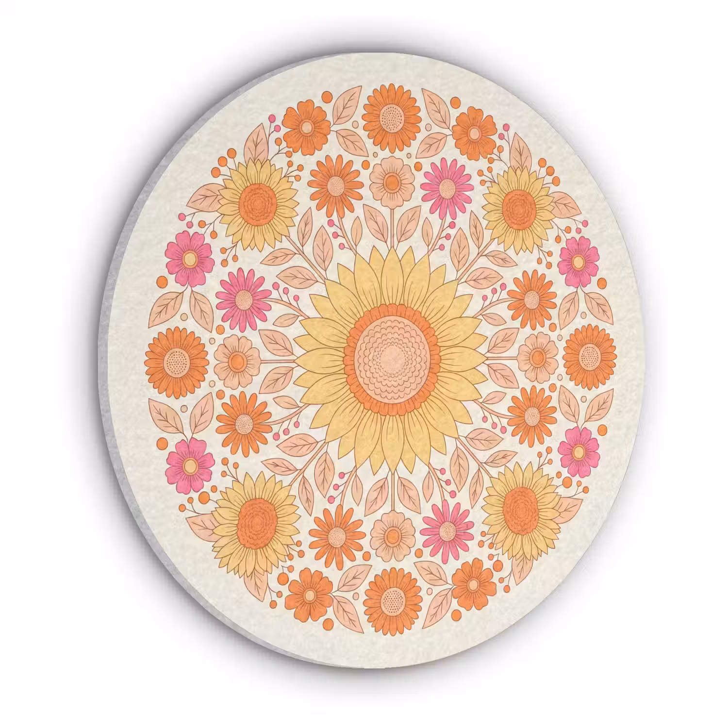 Bloemen - Mandala - Patroon - Kleurrijk Akoestische PET Vilt - Rond klein -3d