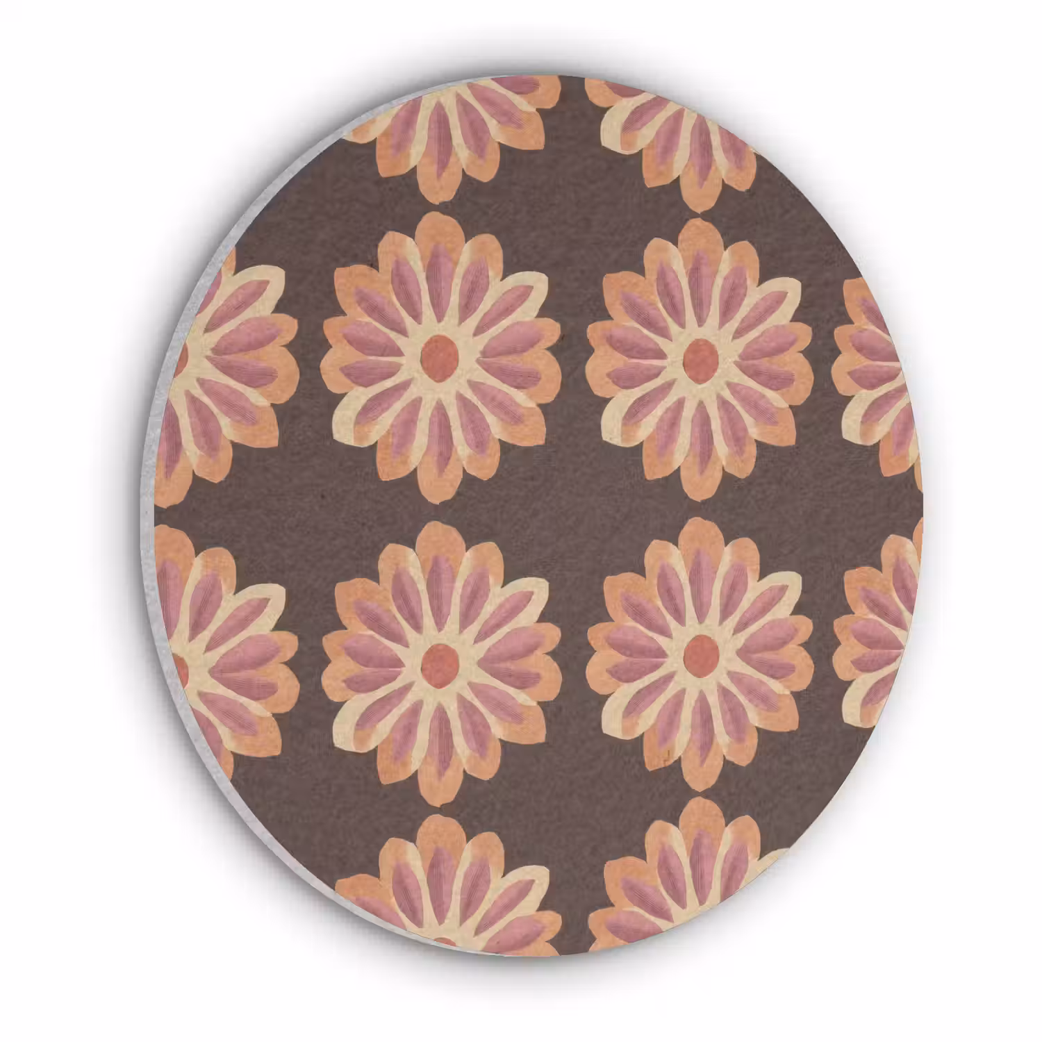 Bloemen - Patroon - Bruin Akoestische PET Vilt - Rond klein 838 -3d