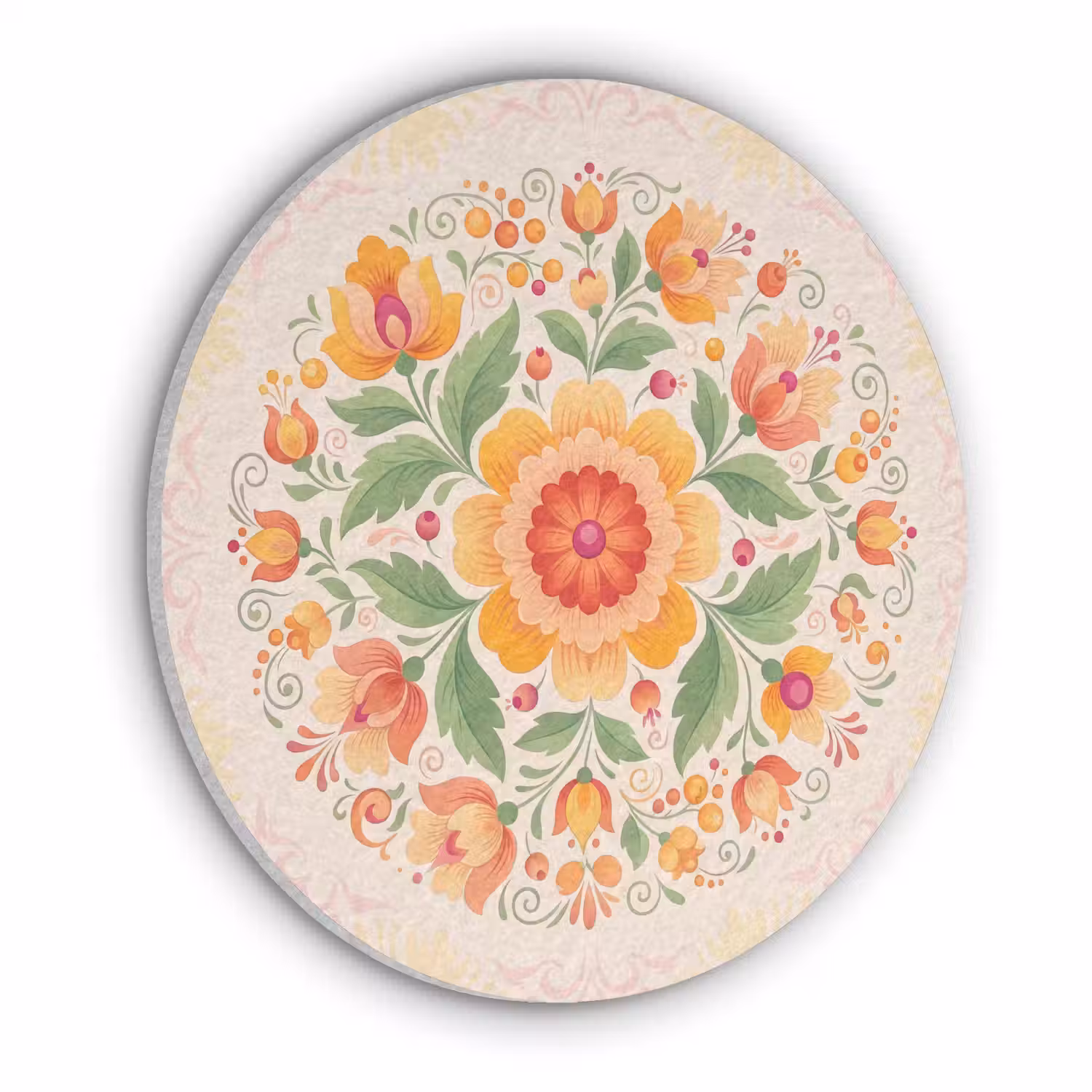 Bloemen - Patroon - Decoratief - Oranje Akoestische PET Vilt - Rond klein -3d