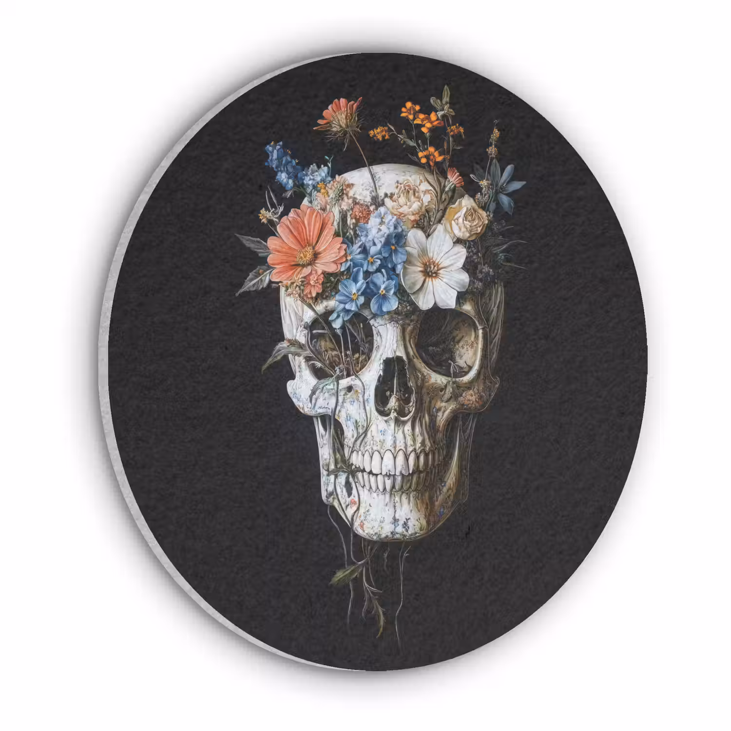 Bloemen - Schedel - Kleurrijk Akoestische PET Vilt - Rond klein -3d