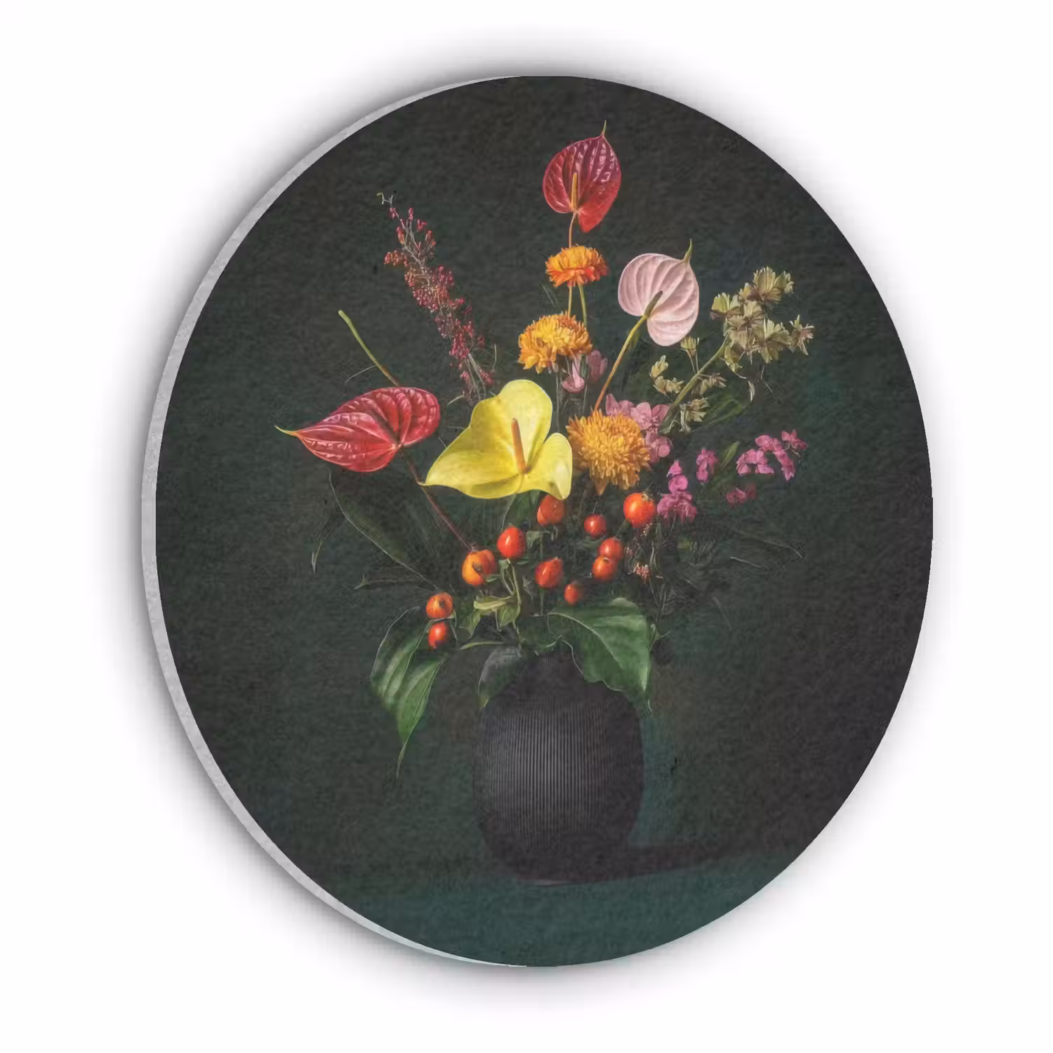 Bloemen - Vaas - Zwart Akoestische PET Vilt - Rond klein -3d