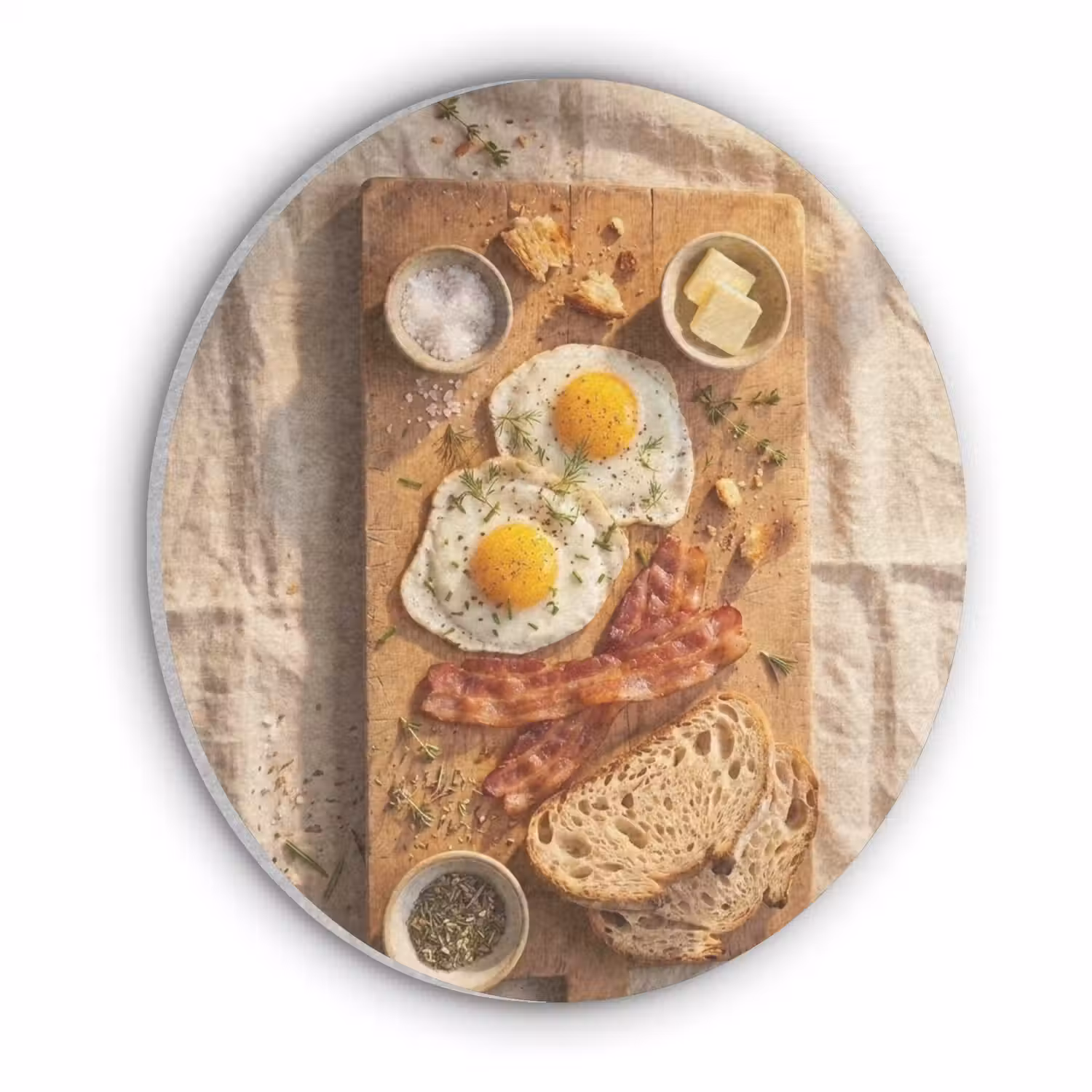 Eten - Ontbijt - Hout - Rustiek - Geel Akoestische PET Vilt - Rond klein -3d