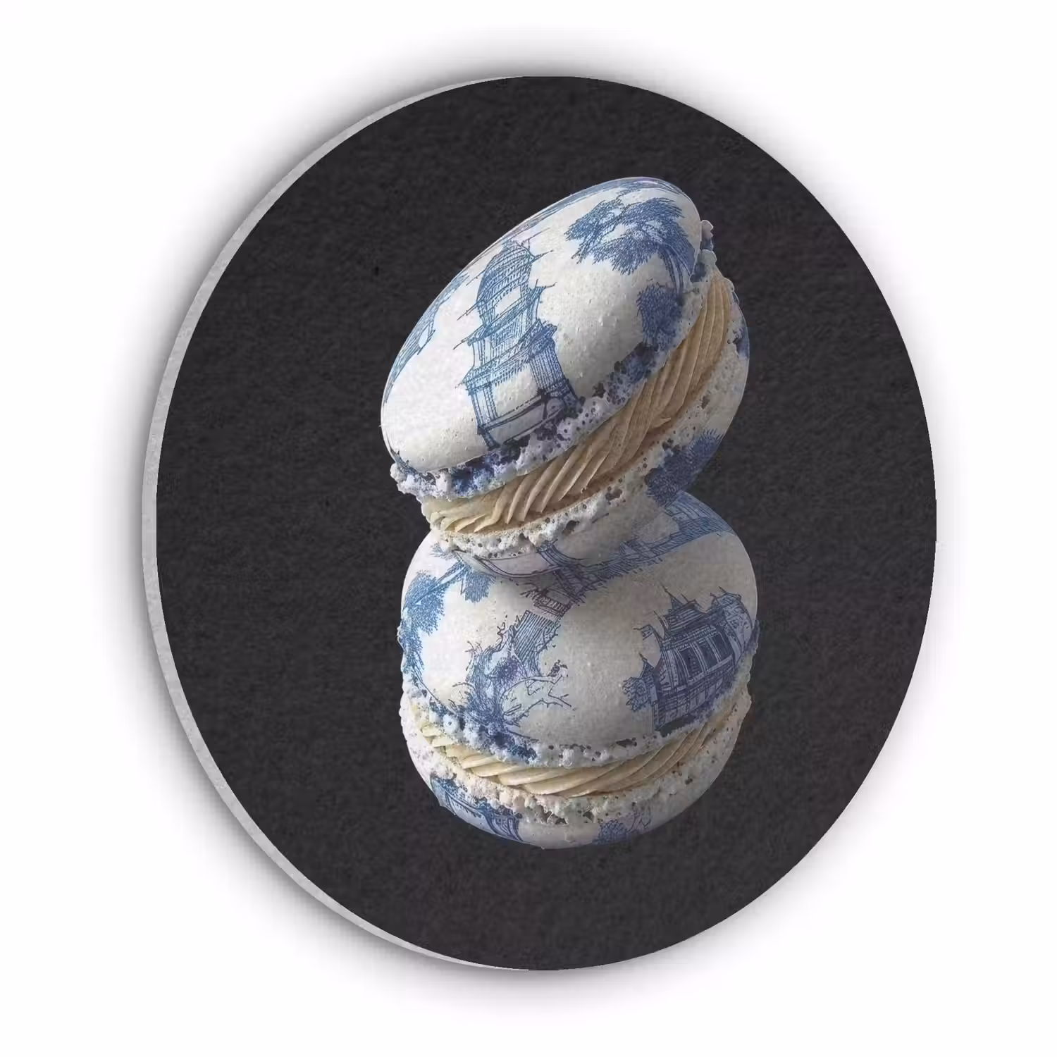 Eten - Macarons - Delfts blauw - Koekjes Akoestische PET Vilt - Rond klein -3d