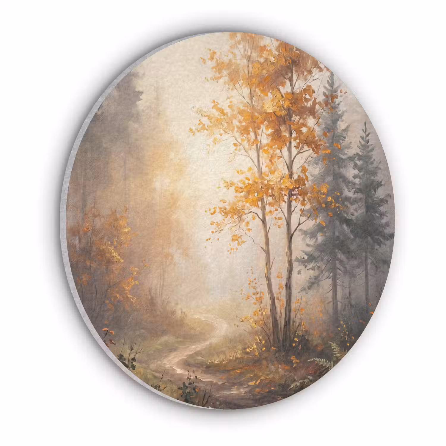 Bospad - Herfstbladeren - Natuur - Schilderachtig - Oranje Akoestische PET Vilt - Rond klein -3d