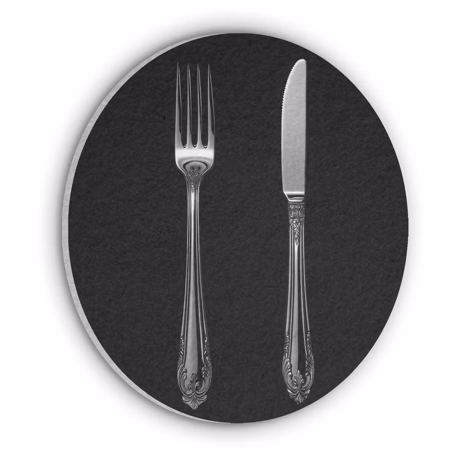 Vork - Mes - Zilver Akoestische PET Vilt - Rond klein -3d