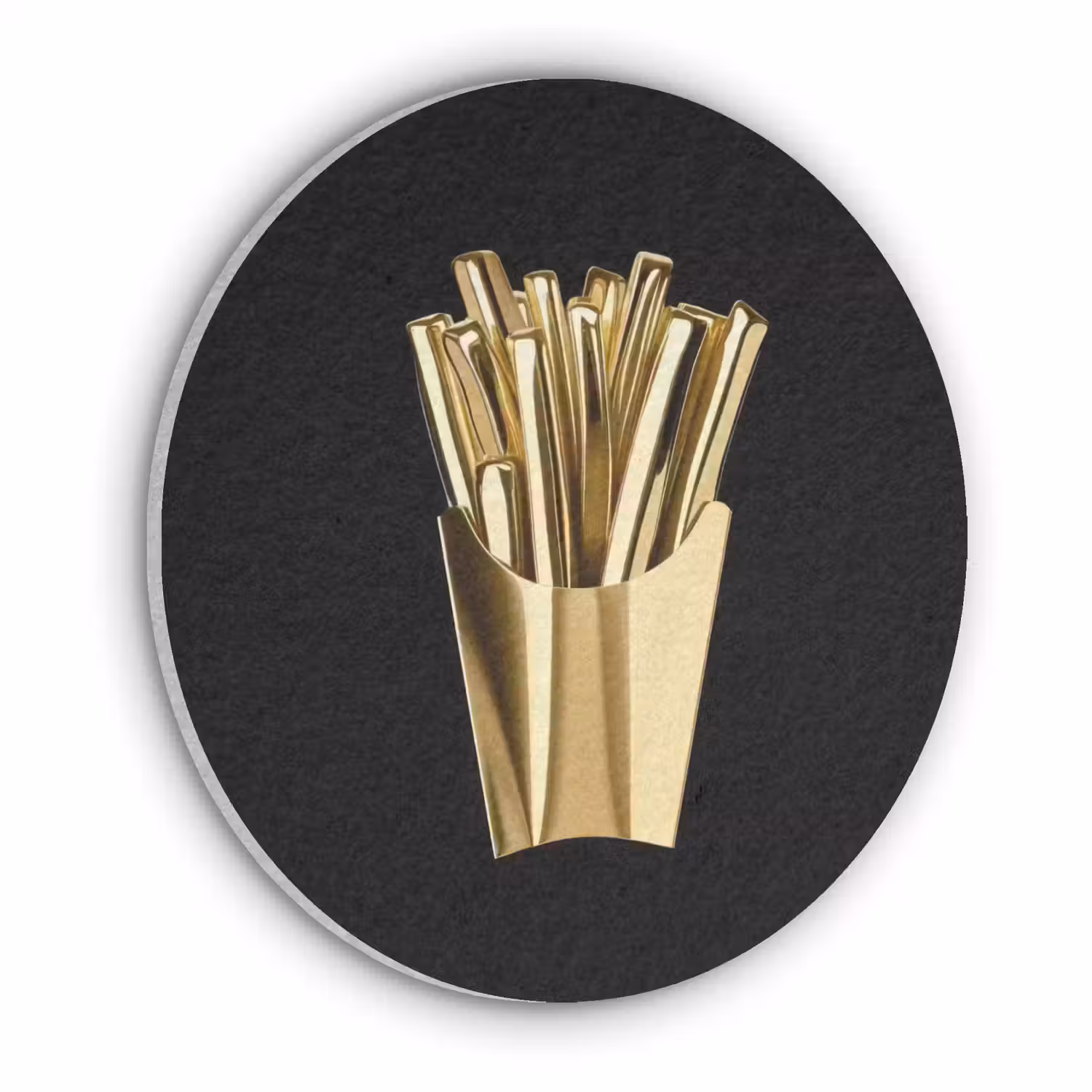 Friet - Goud - Chrome - Eten Akoestische PET Vilt - Rond klein -3d