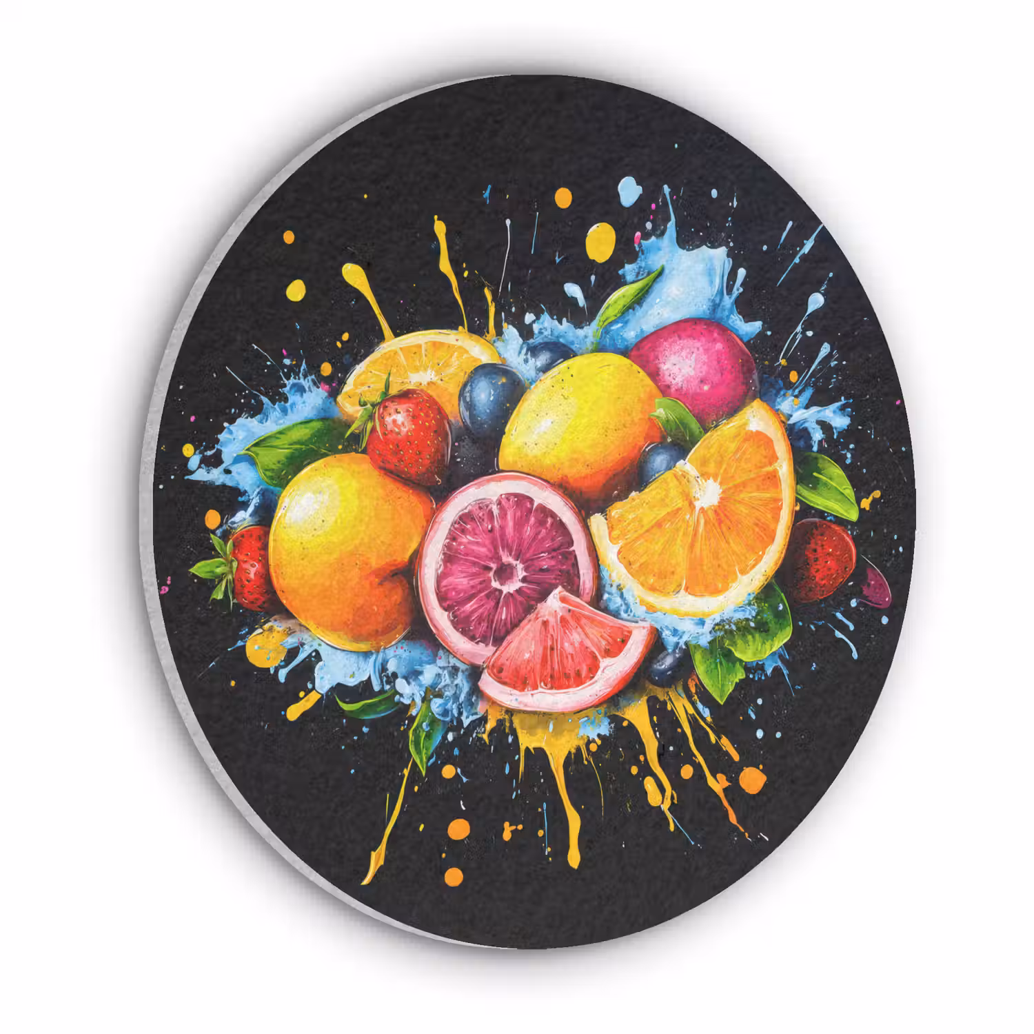 Fruit - Graffiti - Kleurrijk - Sinaasappel - Aardbei - Abstract Akoestische PET Vilt - Rond klein -3d