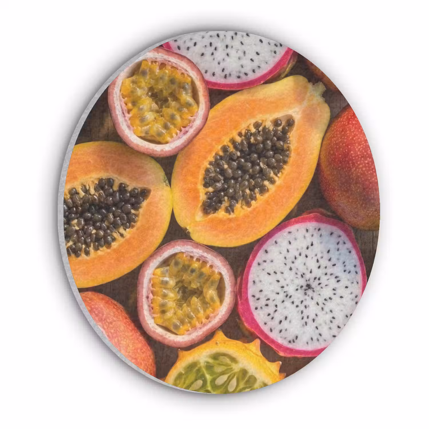 Fruit - Geopend - Tropisch - Eten - Kleurrijk Akoestische PET Vilt - Rond klein -3d
