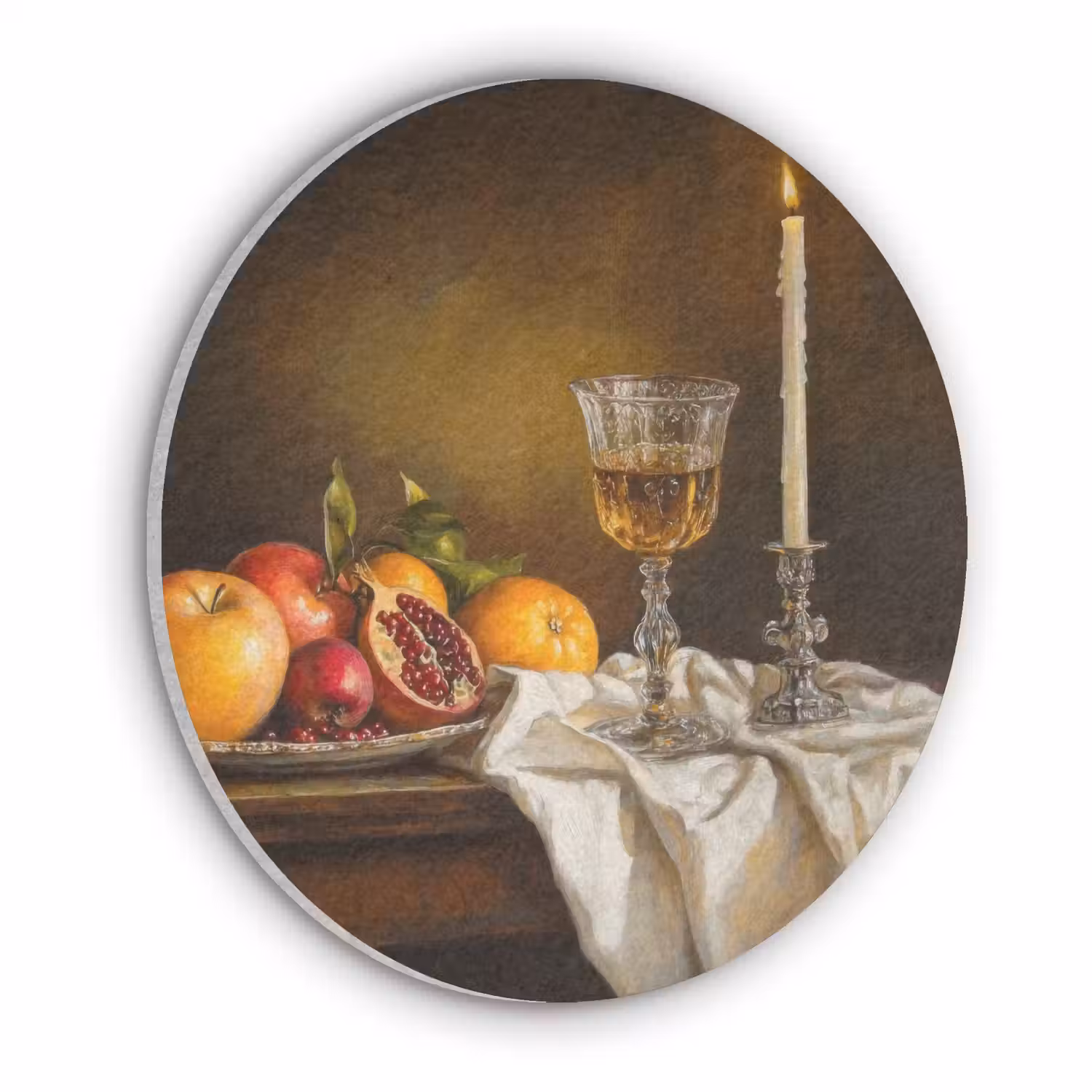 Fruit - Stilleven - Wijn - Kaars Akoestische PET Vilt - Rond klein -3d