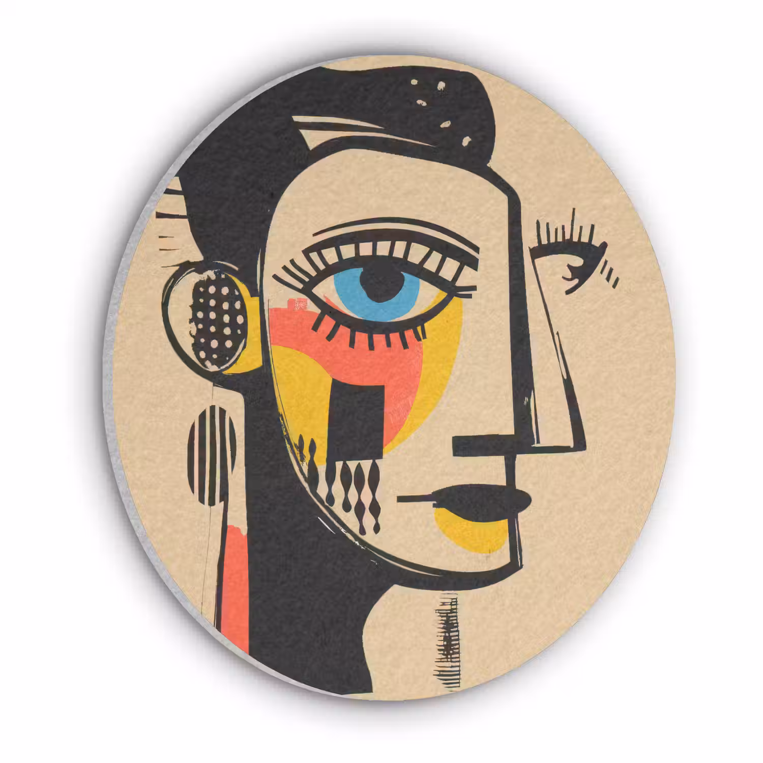 Geometrisch - Felle kleuren - Kubistische stijl Akoestische PET Vilt - Rond klein -3d