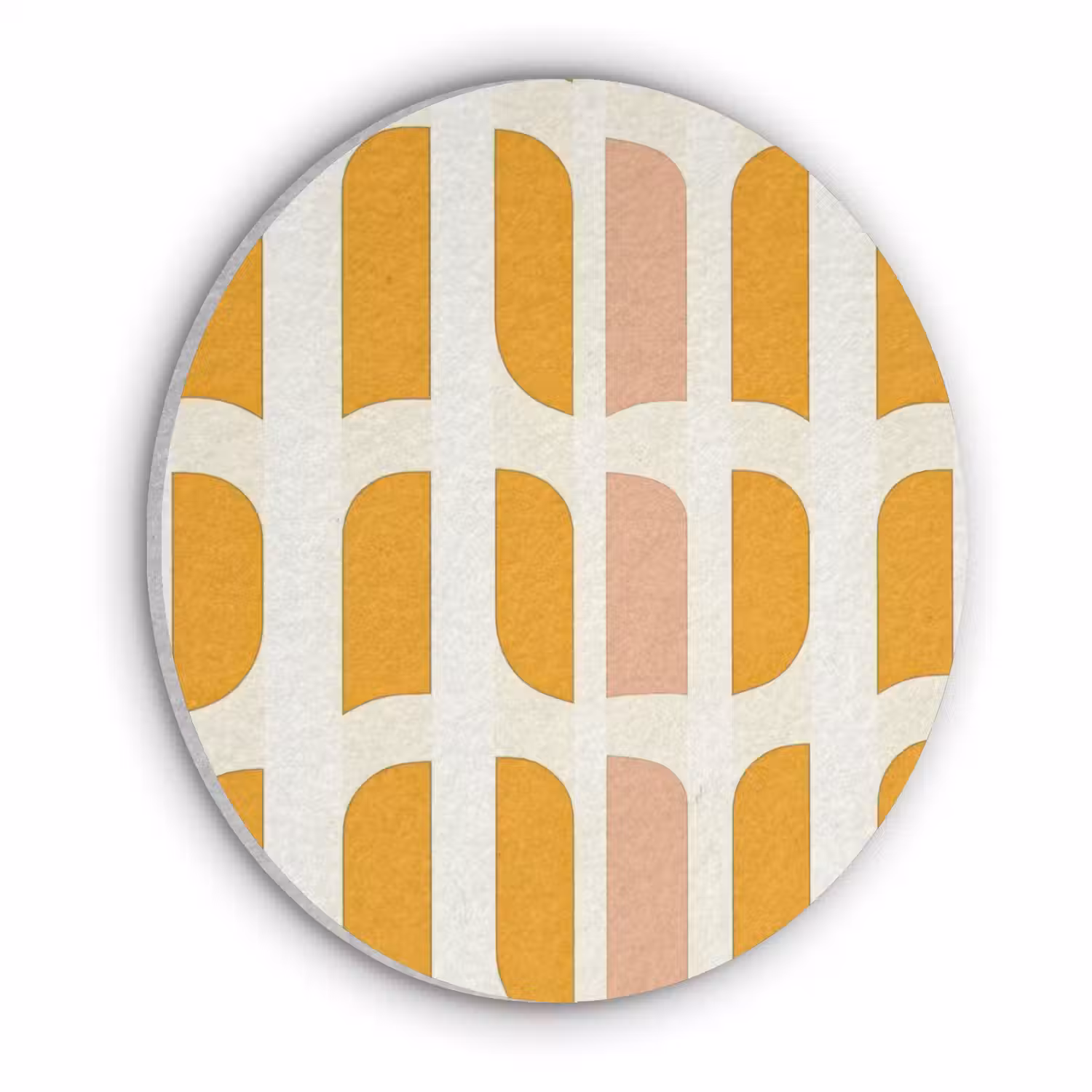 Geometrisch - Patroon - Geel - Roze Akoestische PET Vilt - Rond klein 838 -3d