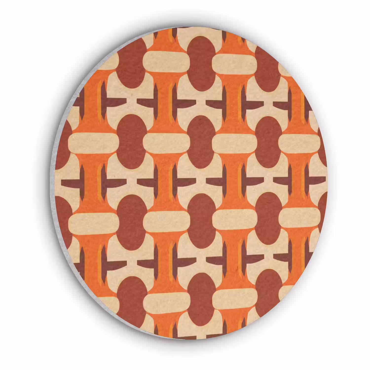 Geometrisch - Retro - Oranje Akoestische PET Vilt - Rond klein 838 -3d