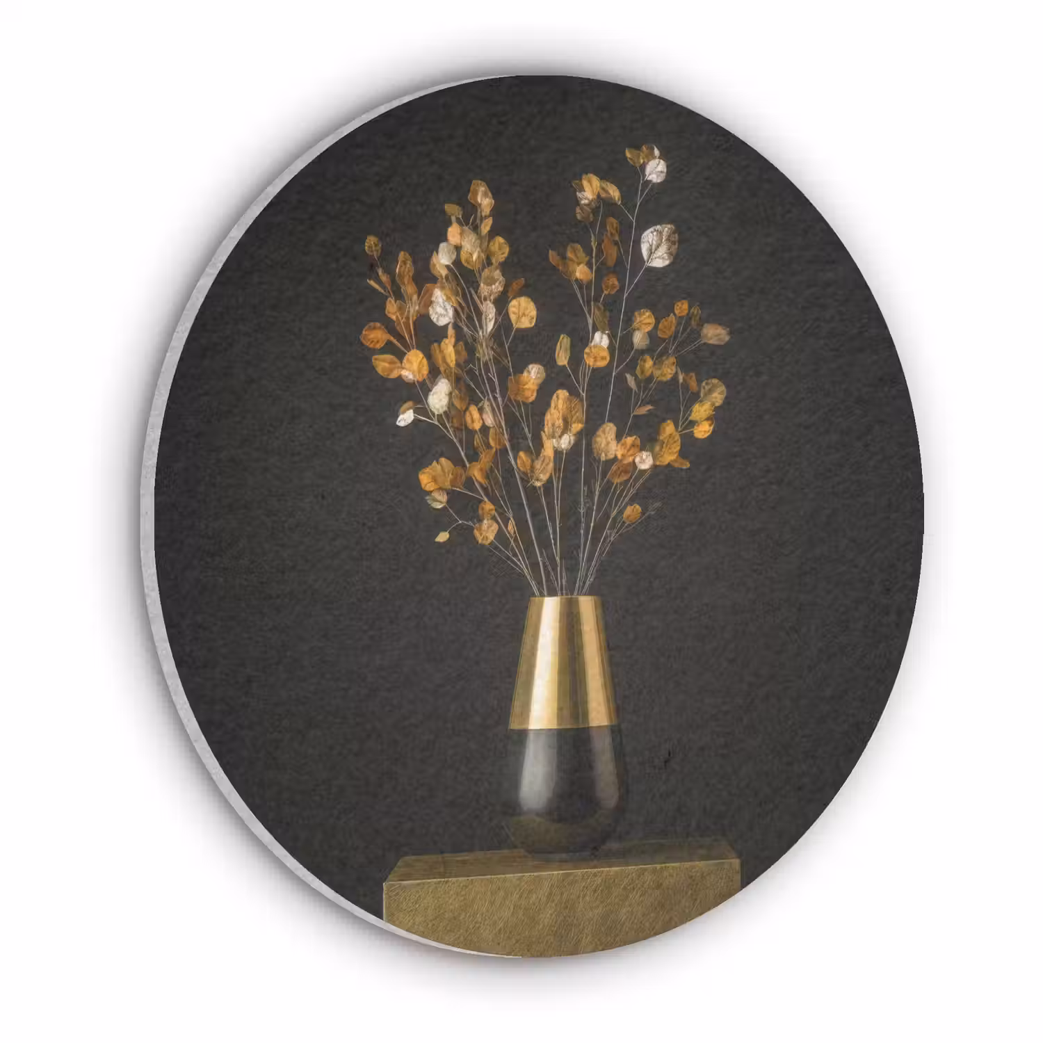 Goudbruine - Bladeren - Vaas - Herfstachtig Akoestische PET Vilt - Rond klein -3d