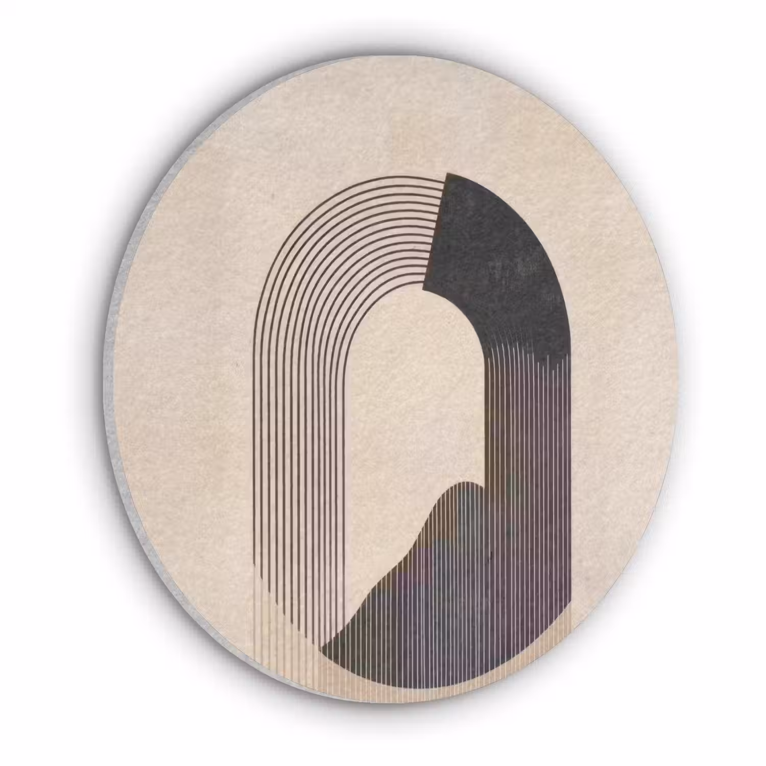 Grafisch gebogen motief - Beige Akoestische PET Vilt - Rond klein -3d