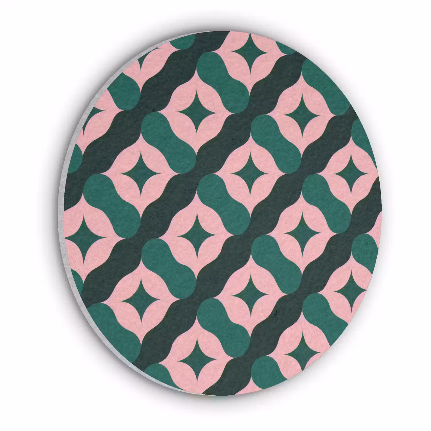 Groen - Roze - Retro - Sterren Akoestische PET Vilt - Rond klein 838 -3d