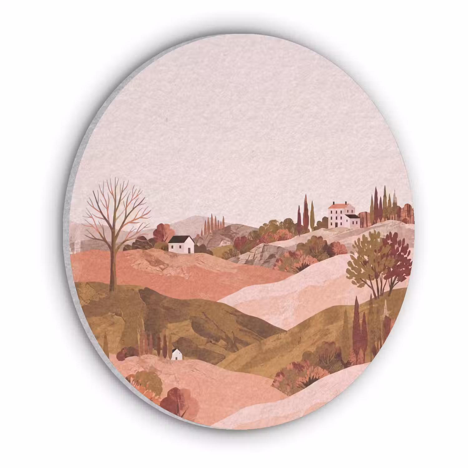 Heuvellandschap - Grafisch - Terracotta Akoestische PET Vilt - Rond klein -3d