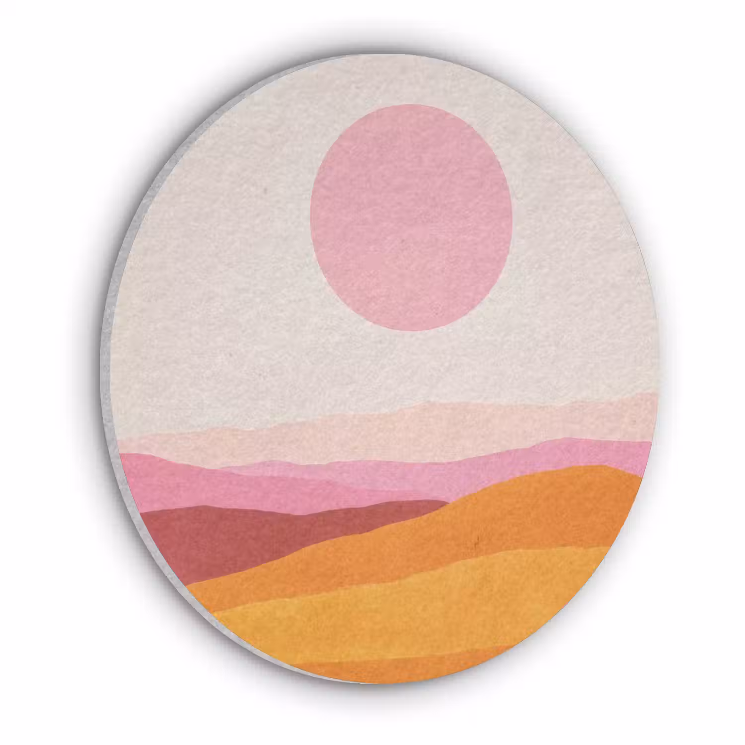 Heuvels - Oranje - Zon - Abstract Akoestische PET Vilt - Rond klein -3d