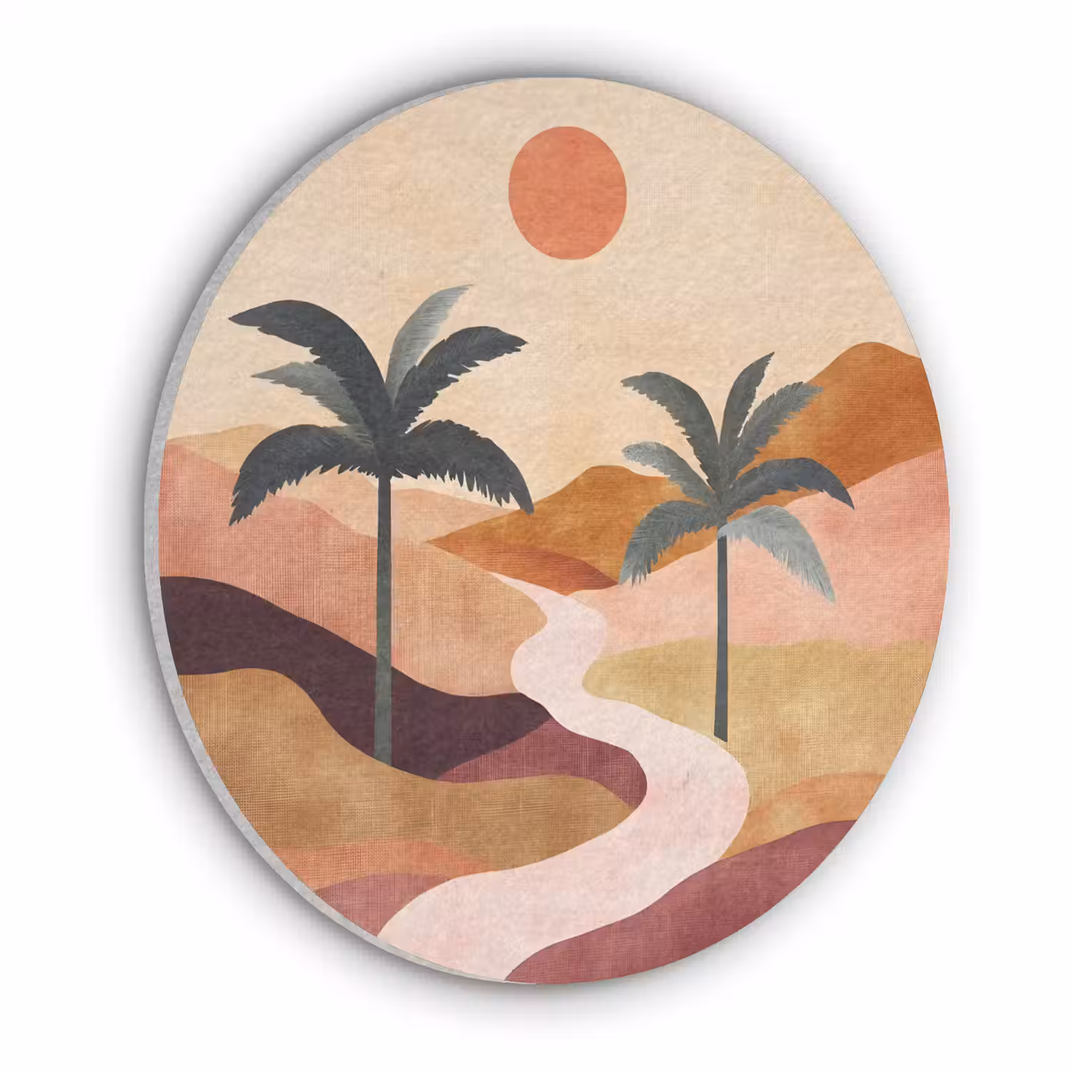 Heuvels - Palmbomen - Abstract Akoestische PET Vilt - Rond klein -3d