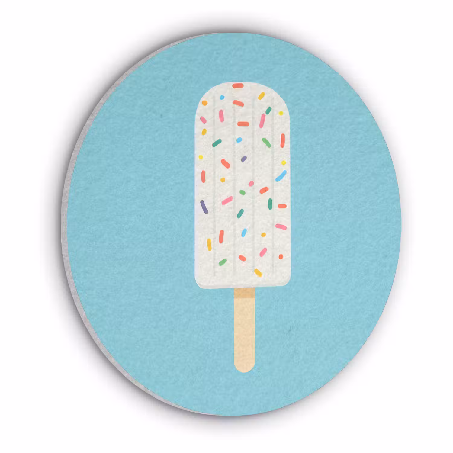 Ijsje - Stokje - Sprinkles - Lichtblauw Akoestische PET Vilt - Rond klein -3d