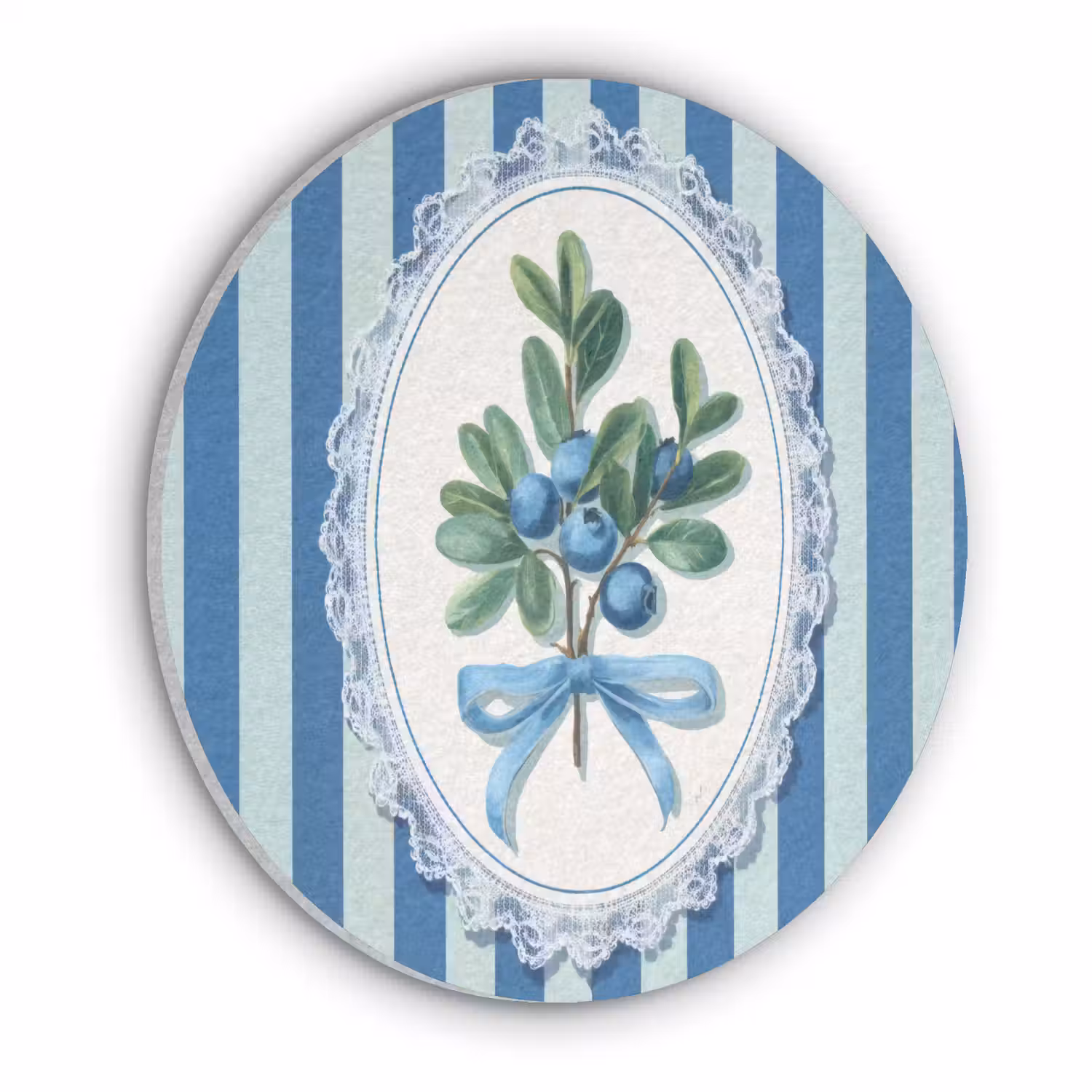 Illustratie - Bessen - Blauw - Strepen Akoestische PET Vilt - Rond klein -3d