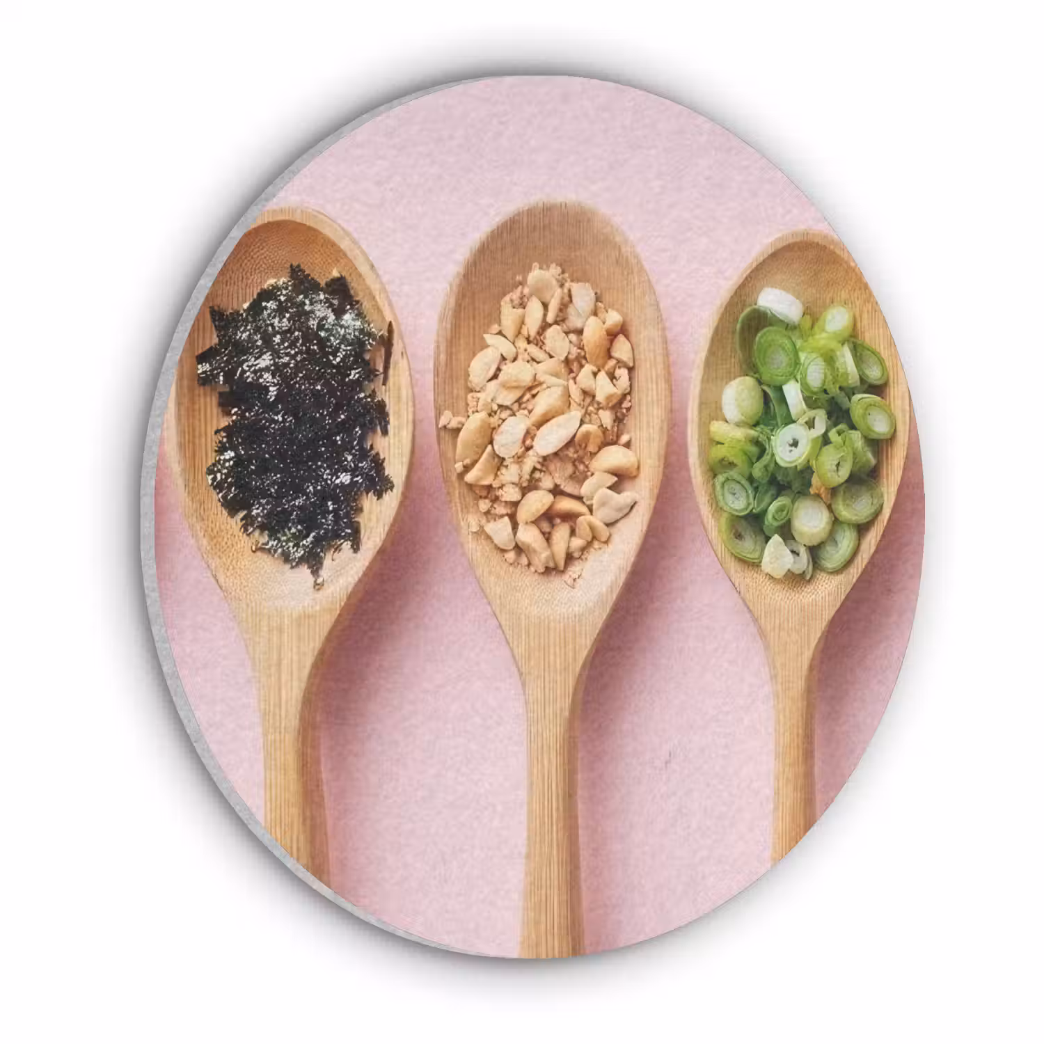Ingrediënten - Lepels - Hout - Roze Akoestische PET Vilt - Rond klein -3d