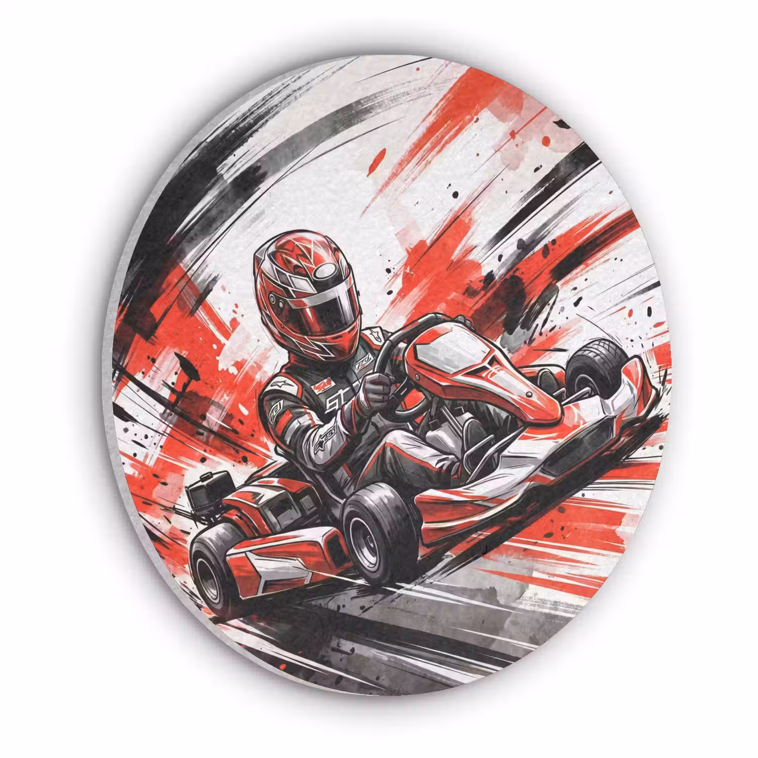 Kart - Coureur - Snelheid - Rood Akoestische PET Vilt - Rond klein -3d