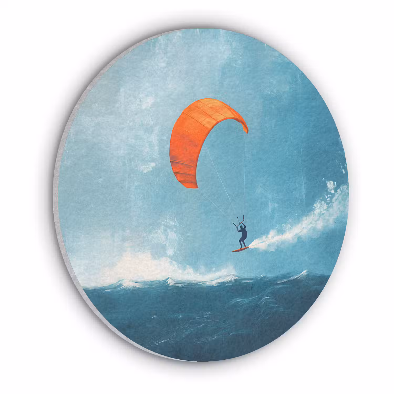 Kitesurfer - Oranje - Zee - Lucht Akoestische PET Vilt - Rond klein -3d