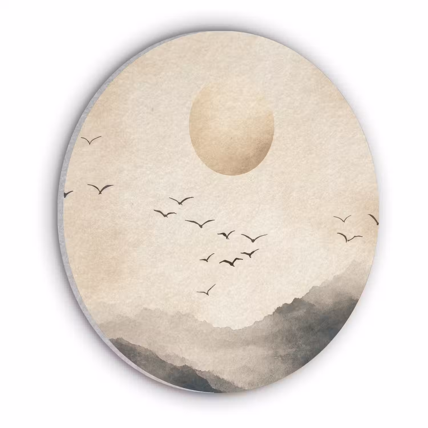 Landschap - Japandi - vogel Akoestische PET Vilt - Rond klein -3d