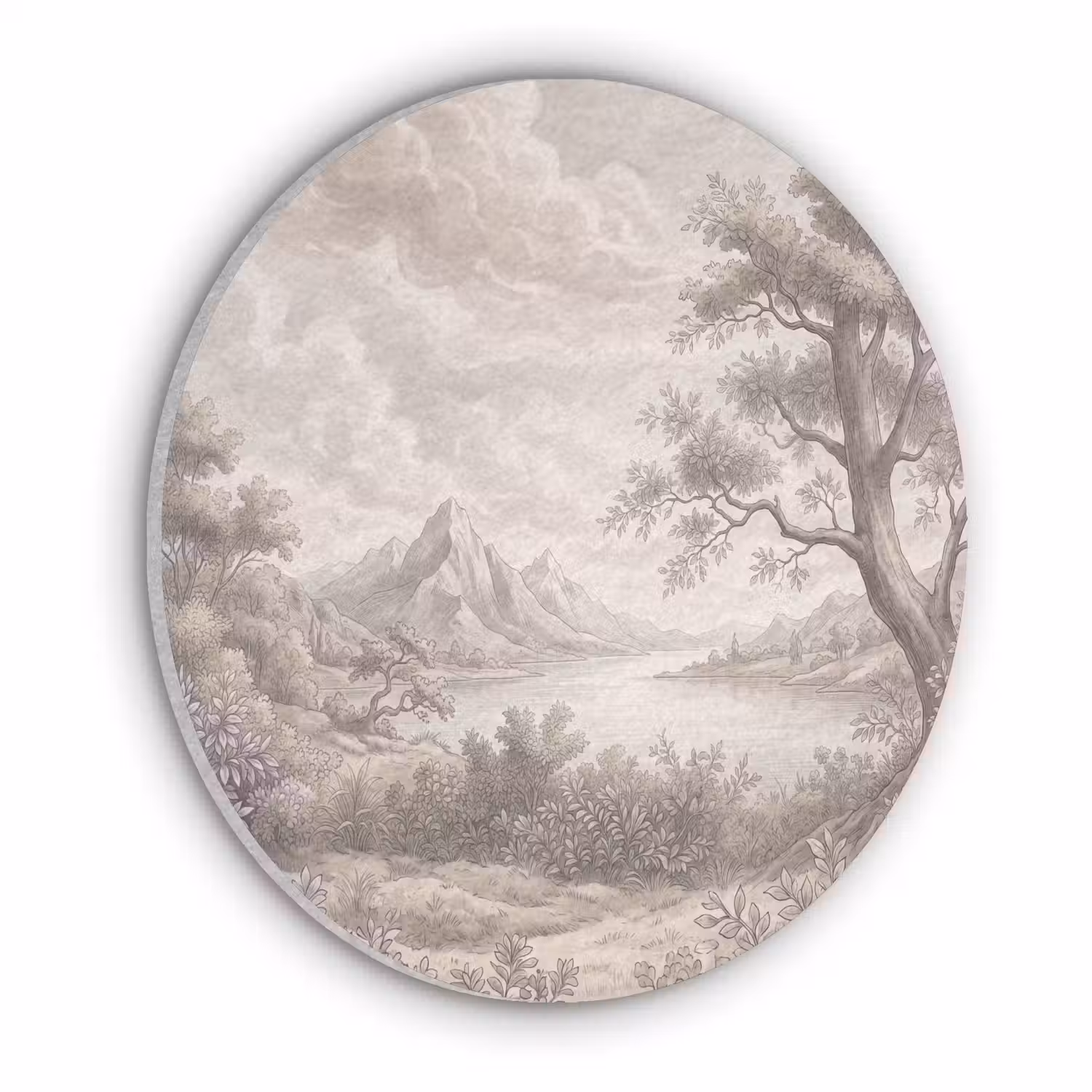 Landschap - Bergen - Meer - Natuur Akoestische PET Vilt - Rond klein -3d