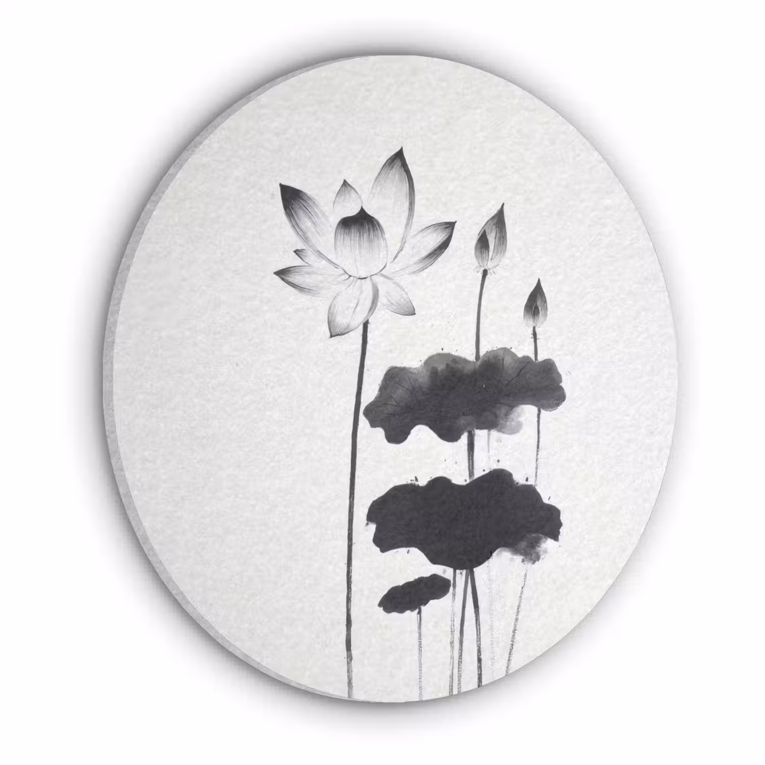 Bladeren - Zwart - Lotusbloem - Minimalitisch Akoestische PET Vilt - Rond klein -3d