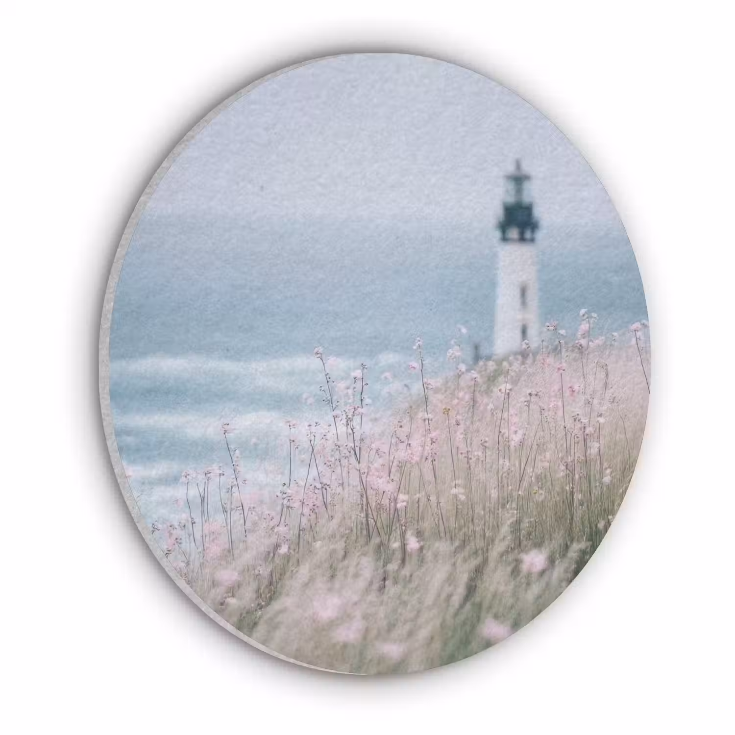 Vuurtoren - Klif - Zee - Bloemen Akoestische PET Vilt - Rond klein -3d