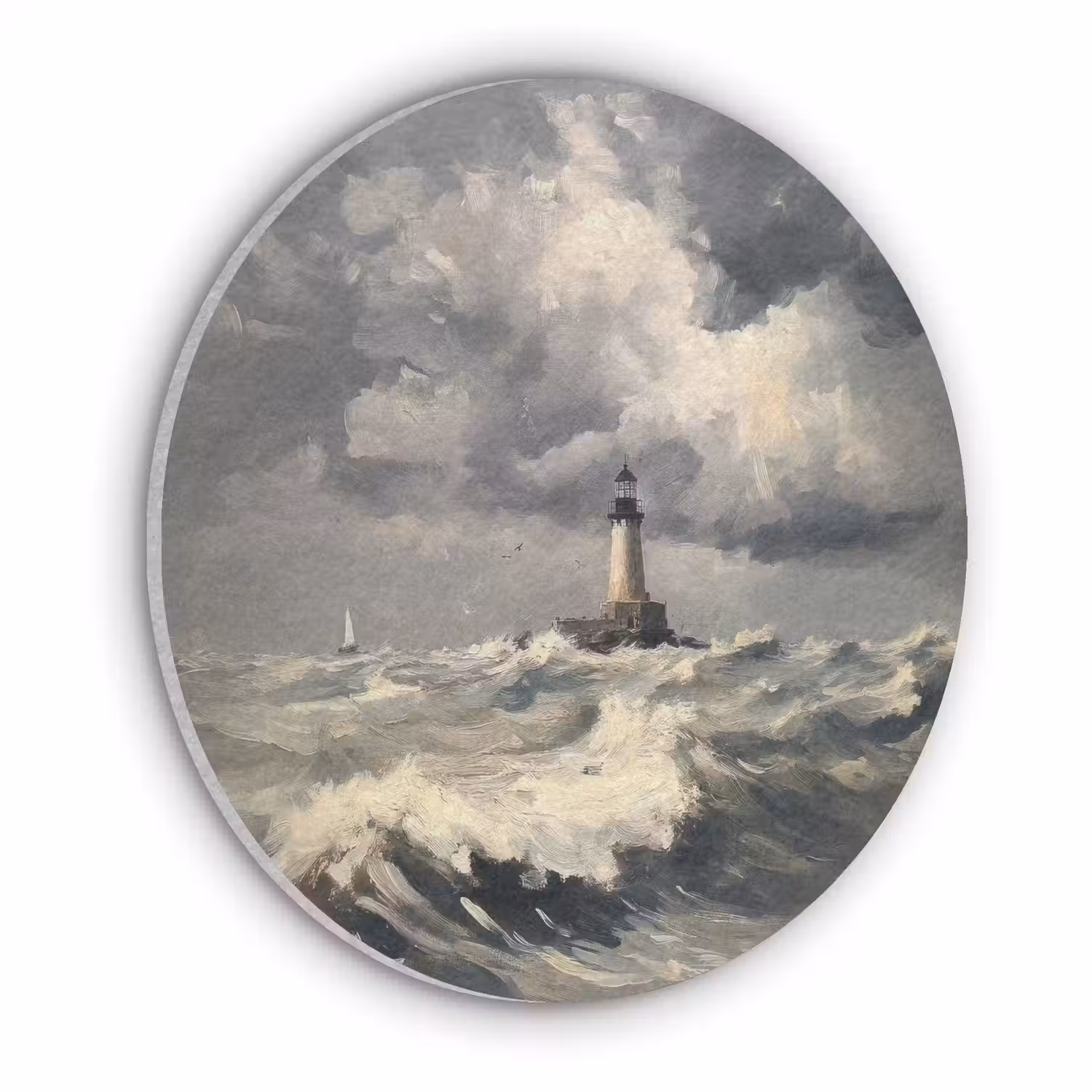 Vuurtoren - Golven - Storm Akoestische PET Vilt - Rond klein -3d