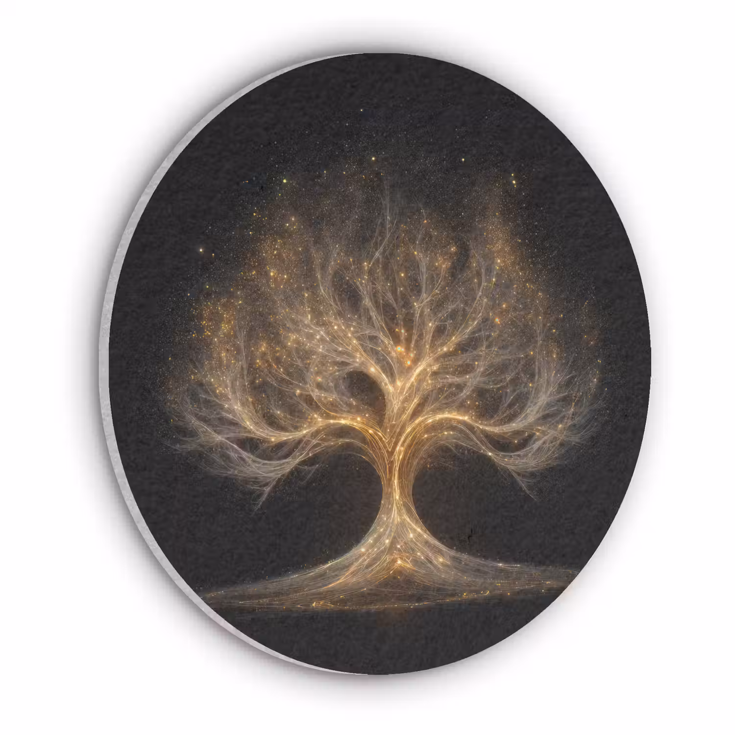 Lichtjes - Boom - Abstract - Zwart Akoestische PET Vilt - Rond klein -3d