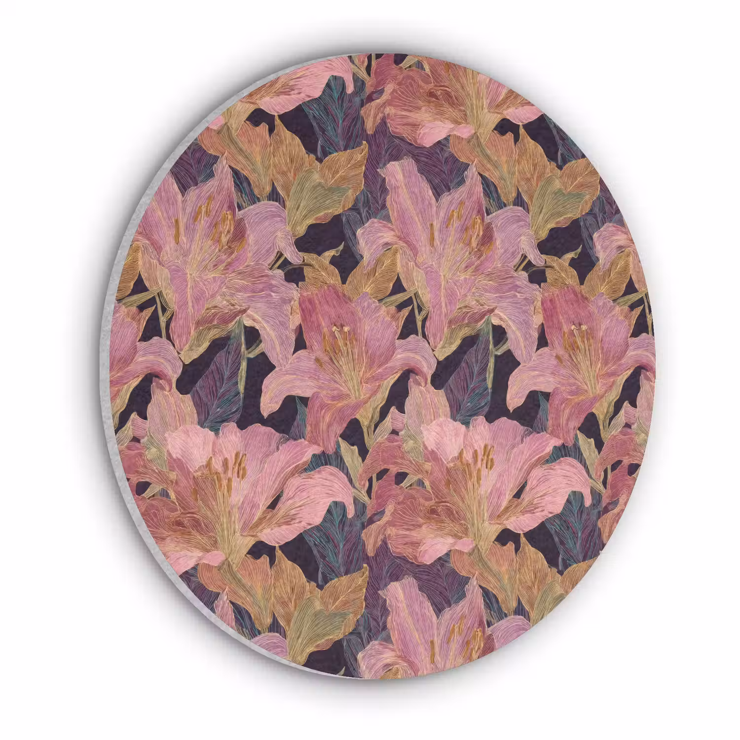 Lelies - Patroon - Roze - Goud Akoestische PET Vilt - Rond klein 838 -3d