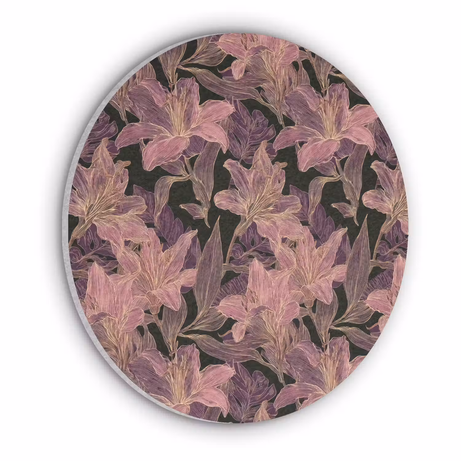 Lelies - Patroon - Paars - Goud Akoestische PET Vilt - Rond klein 838 -3d