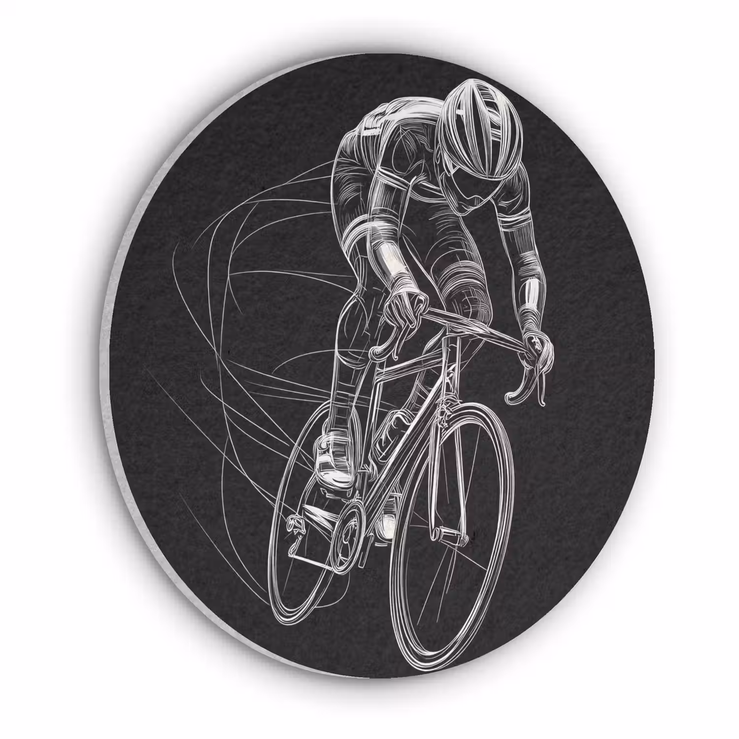 Lijntekening - Wit - Wielrennen - Snelheid Akoestische PET Vilt - Rond klein -3d