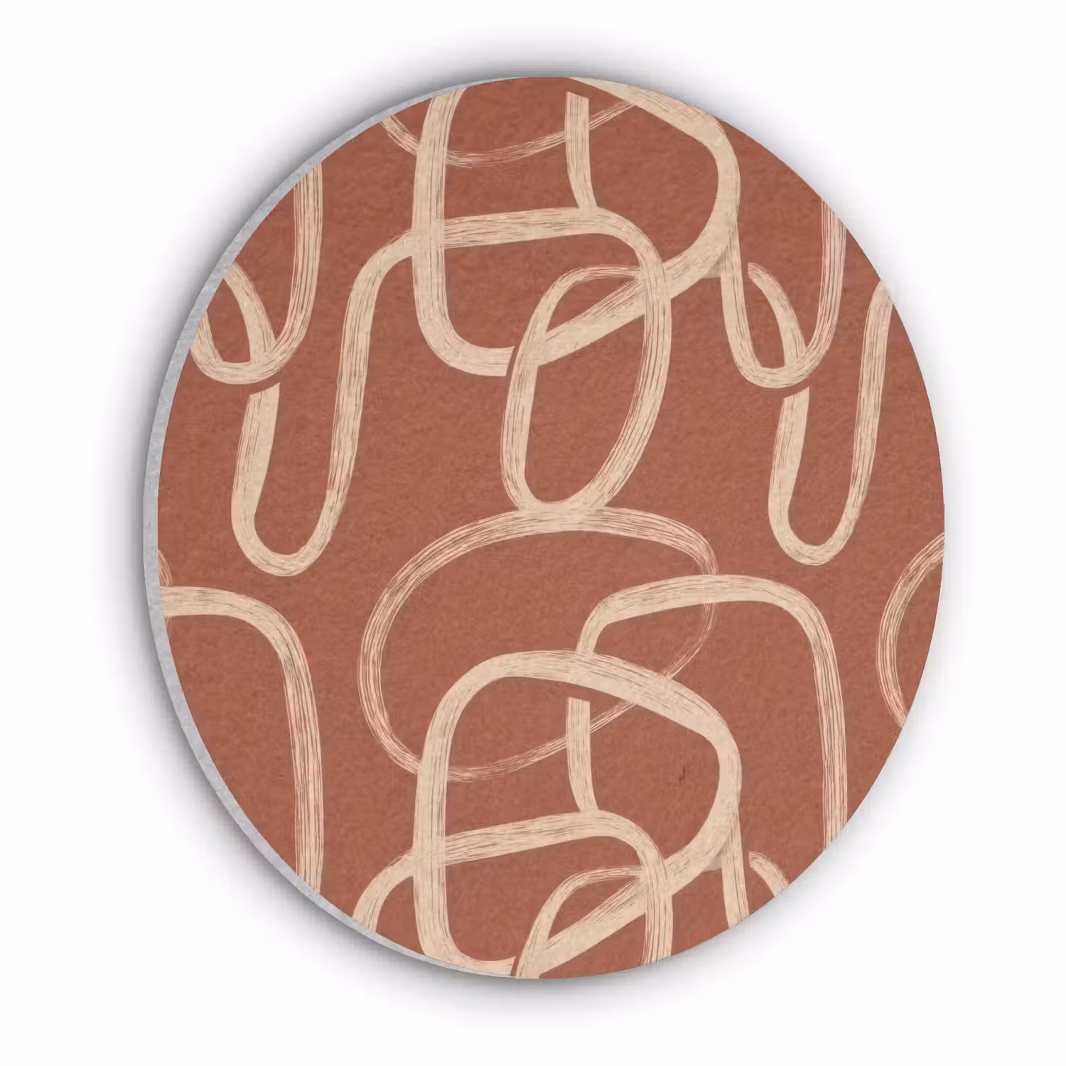 Lijnen - Abstract - Organisch - Terracotta - Crème Akoestische PET Vilt - Rond klein 838 -3d