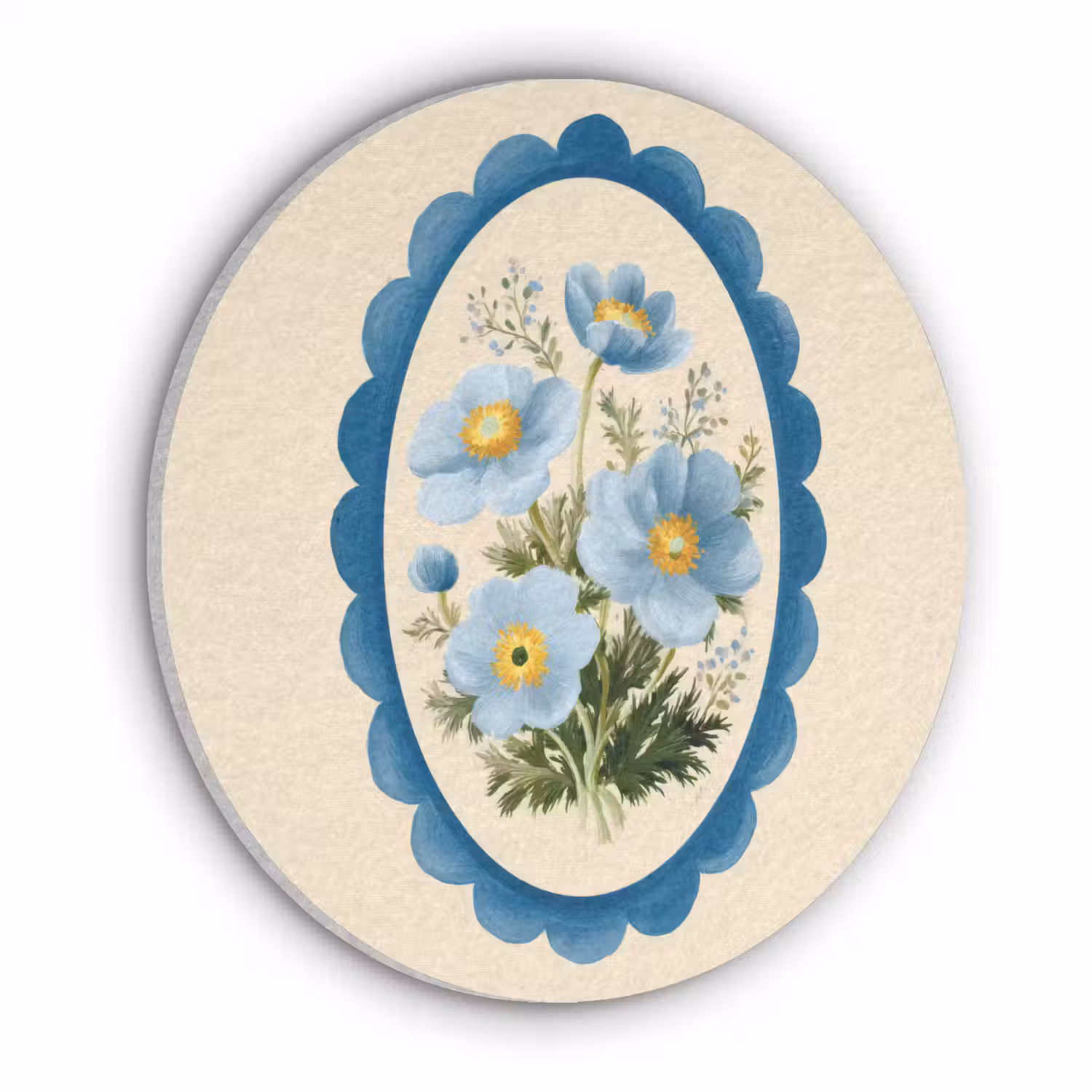 Lijst - Bloemen - Lichtblauw - Illustratie Akoestische PET Vilt - Rond klein -3d