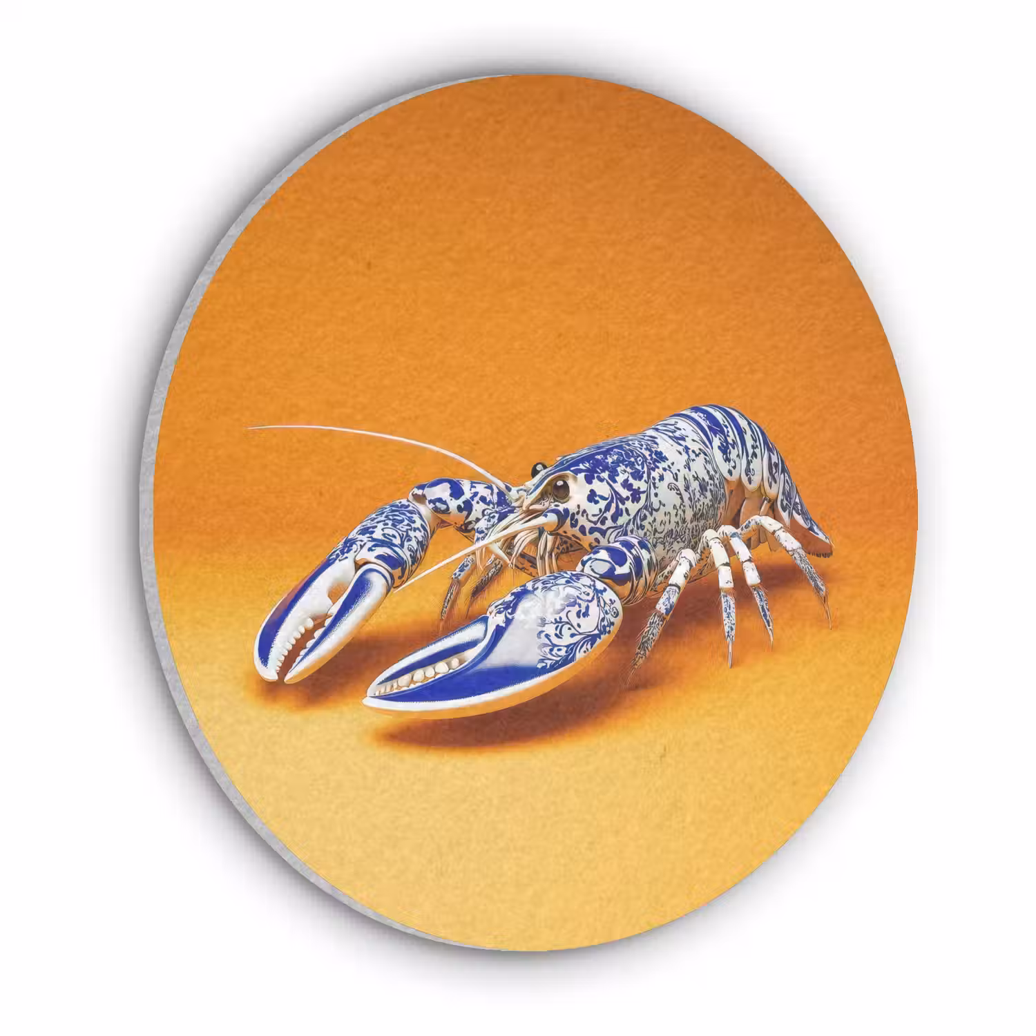 Kreeft - Delftsblauw - Schild - Stoer - Oranje Akoestische PET Vilt - Rond klein -3d