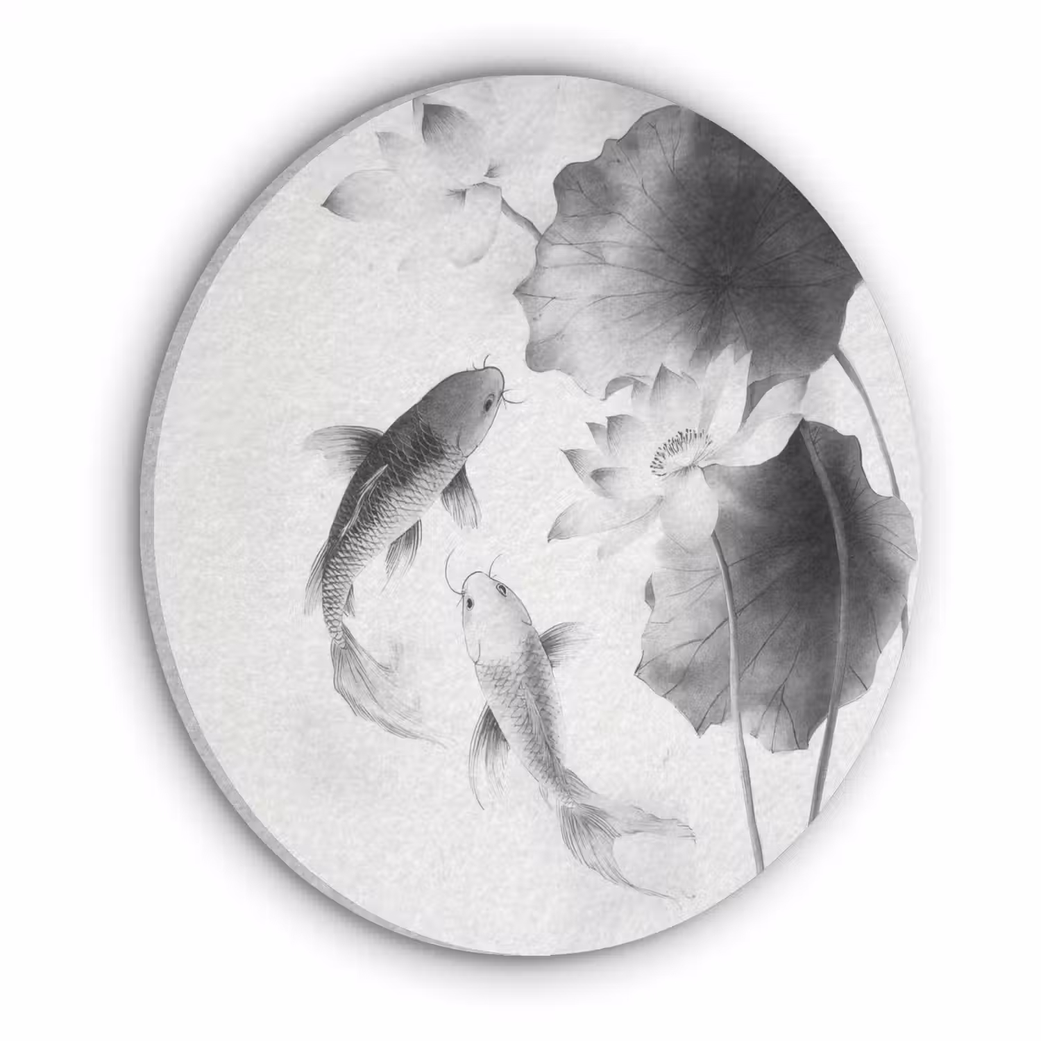 Lotusbloemen - Vissen - Bladeren - Zwart Akoestische PET Vilt - Rond klein -3d