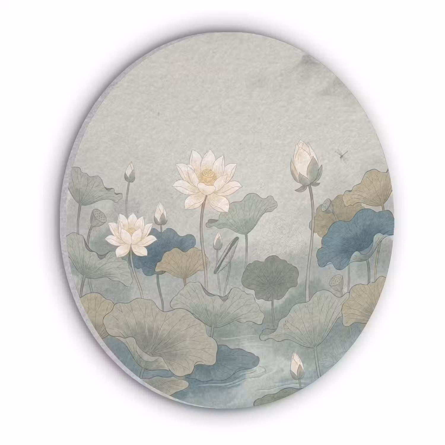 Lotus - Bloemen - Groen Akoestische PET Vilt - Rond klein -3d