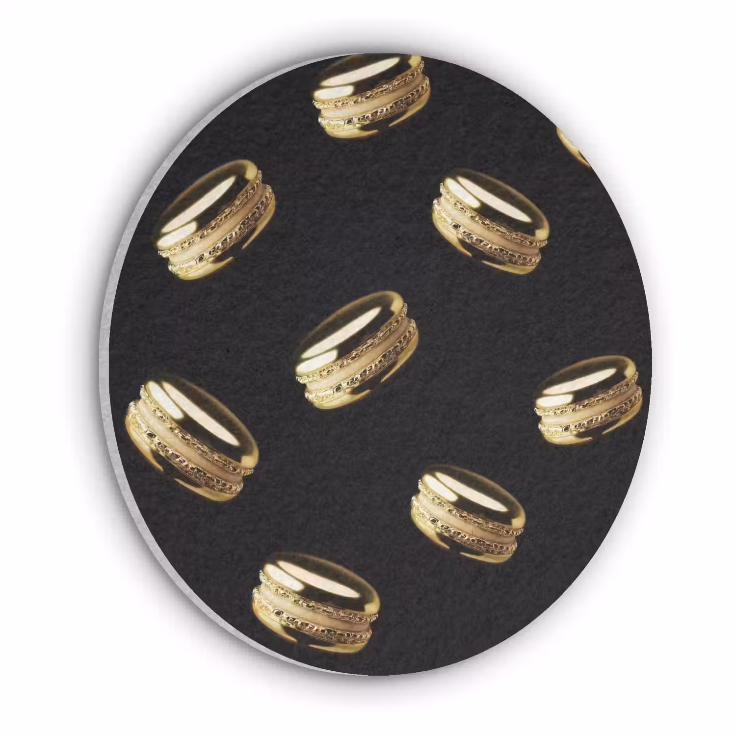 Macarons - Patroon - Goud - Zwart Akoestische PET Vilt - Rond klein -3d