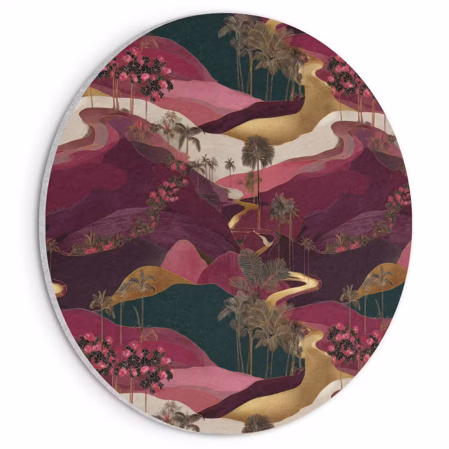 Magisch - Palmbomen - Goud Akoestische PET Vilt - Rond klein 838 -3d
