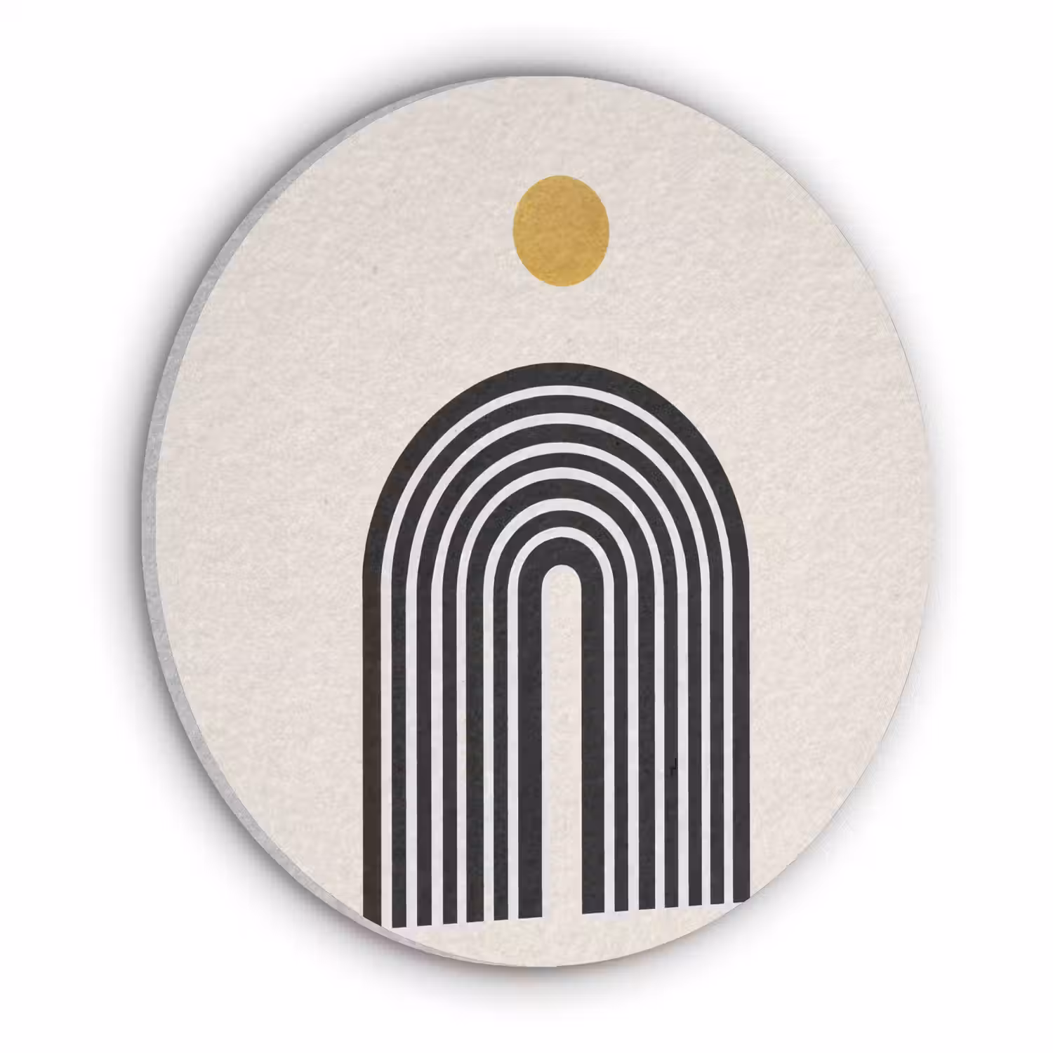 Minimalistisch - Zwarte boog - Gouden cirkel Akoestische PET Vilt - Rond klein -3d