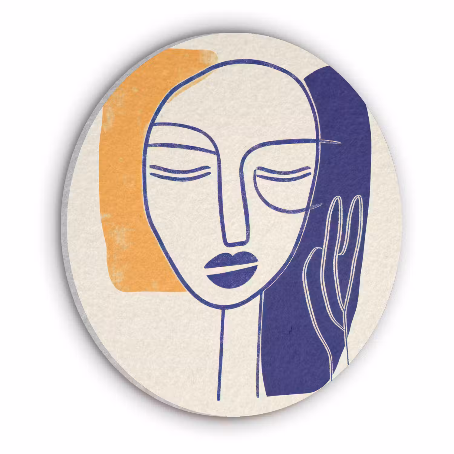Minimalistisch - Gezicht - Hand - Oranje - Blauw Akoestische PET Vilt - Rond klein -3d